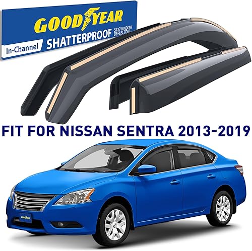 Miniatura 2 de Goodyear Deflectores de ventana inastillables en el canal para Nissan Sentra 2013-2019, protectores de lluvia, viseras de ventana para automóviles,