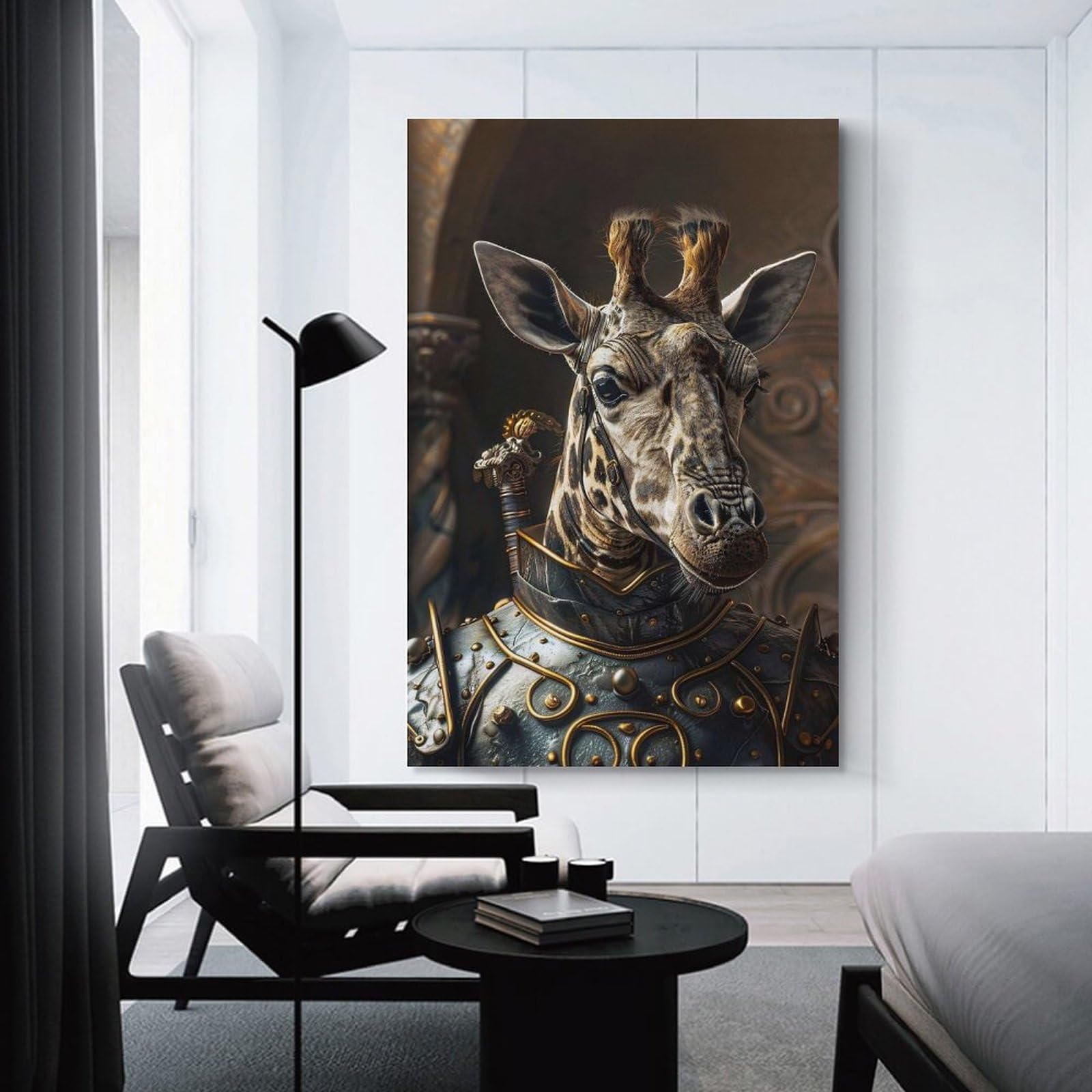 Junmoney Wall Art Print Giraffe Knight in Shining Armor, 20x30inch(50x75cm), for Bedrooms, Workspaces And Everyday Interiors, Stylish Home Artwork for Focal Walls