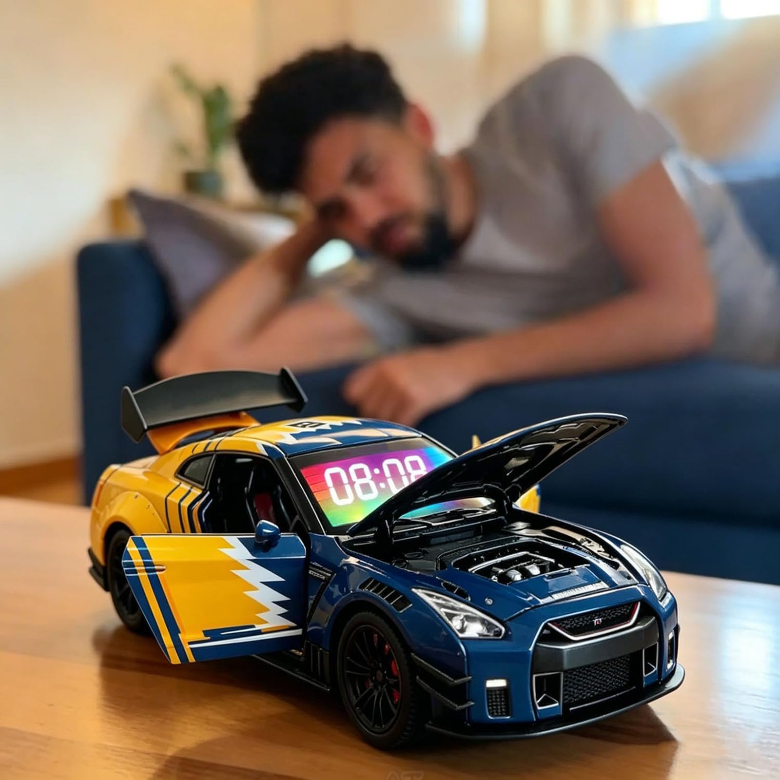 Reloj de Alarma Hiper-coche, Reloj de Alarma para Coche, con Pantalla LED de Cristal Claro, Reloj Digital, Relojes Modernos de Coches Deportivos para Mesita de Noche, Decoración de Escritorio con