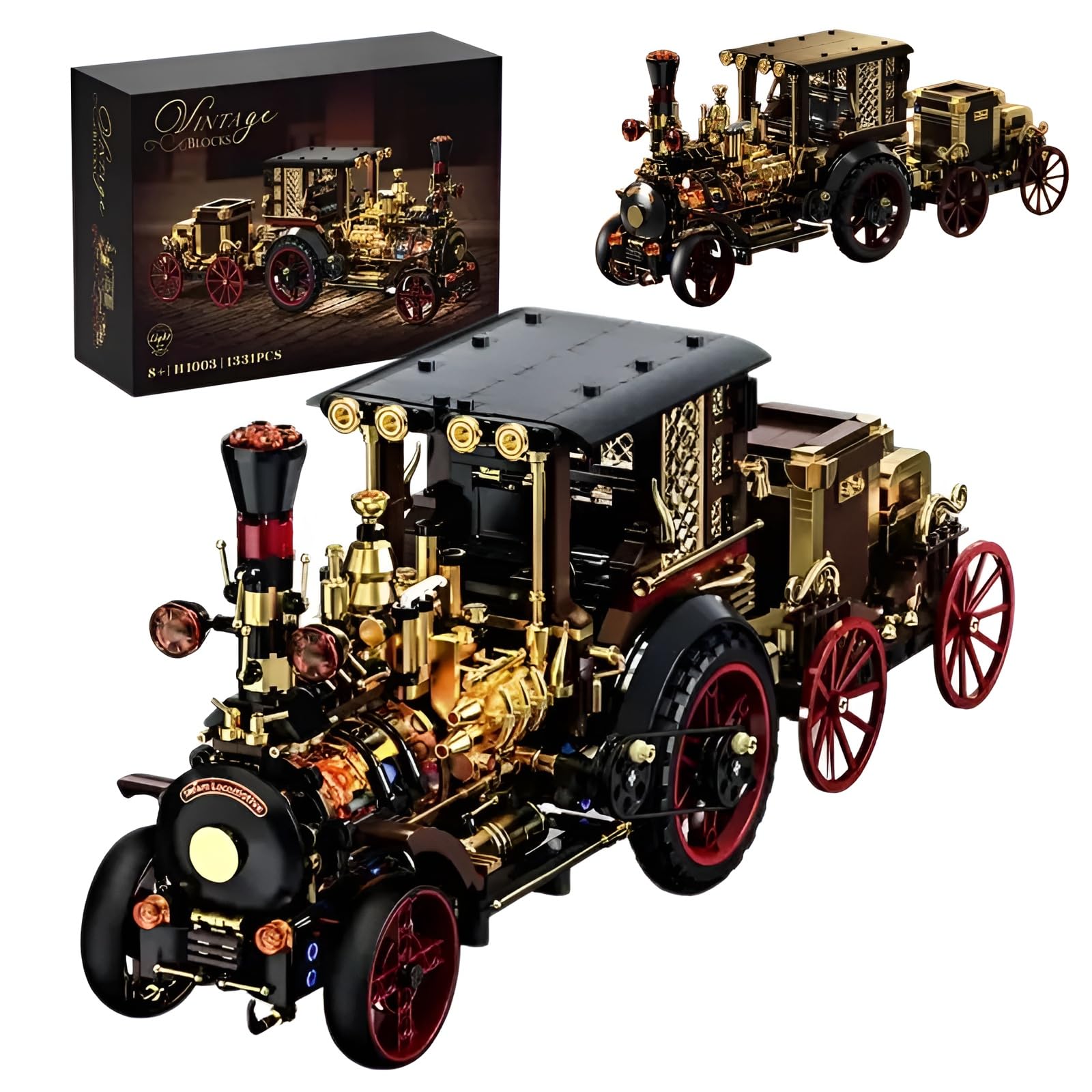 Retro Steampunk Car Building Set, Mechanical Steam Tractor Locomotive Model