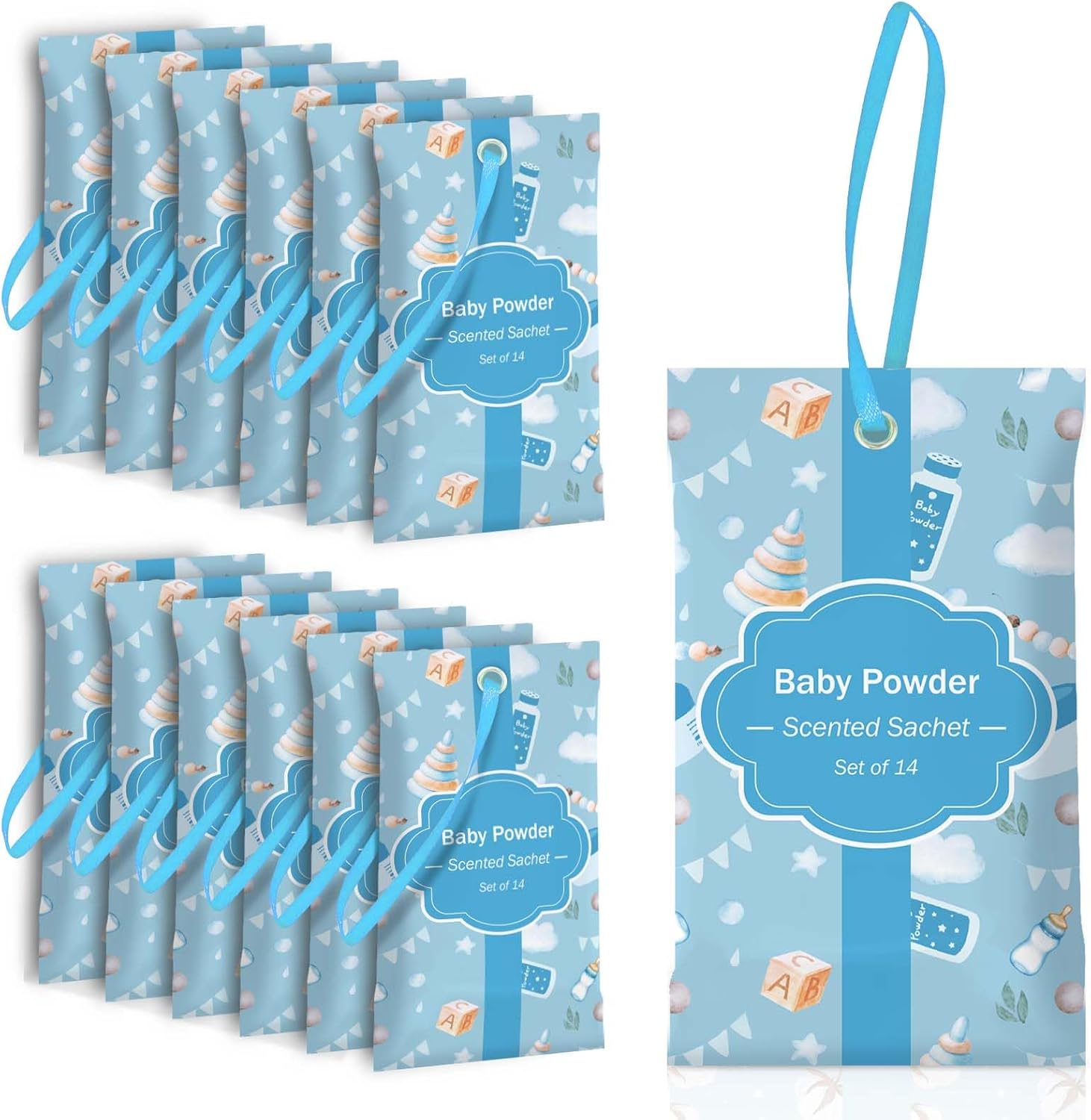 SCENTORINI Scented Sachets for Drawers and Closets, Baby Powder Scent 14 Pack, Long-Lasting Sachets Bags Wardrobe Freshener for Drawers, Closets, Handbags, Suitcases