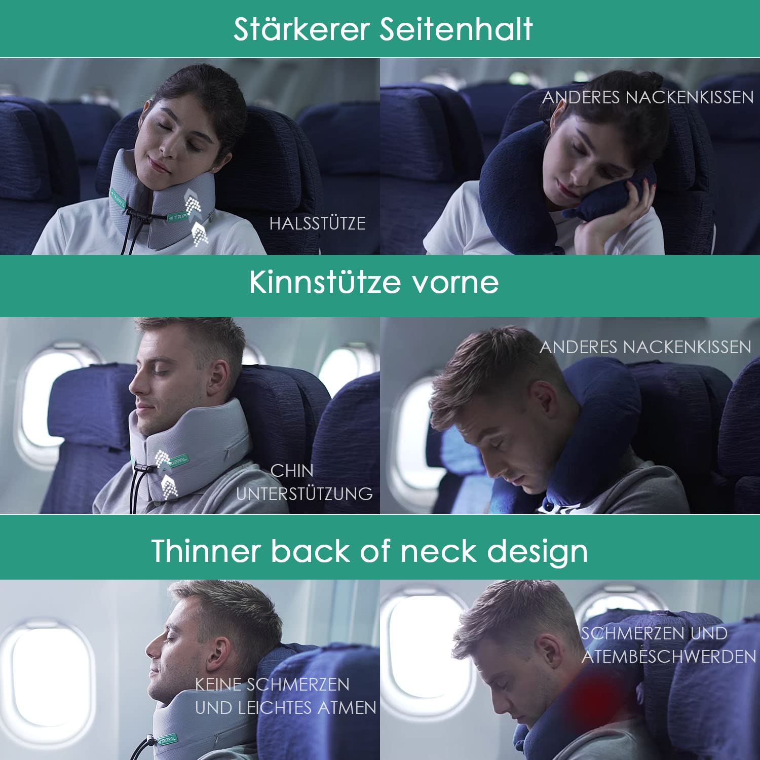 Nackenkissen Memory Foam Nackenkissen Reise, Komfort Reisekissen Luxuriös Flugzeug Kinnstütz Travel Pillow Auto-Kopfstütze Stützfunktion Ideal für Reise Büro Autos Bus Zug(Größe L, GRAU)