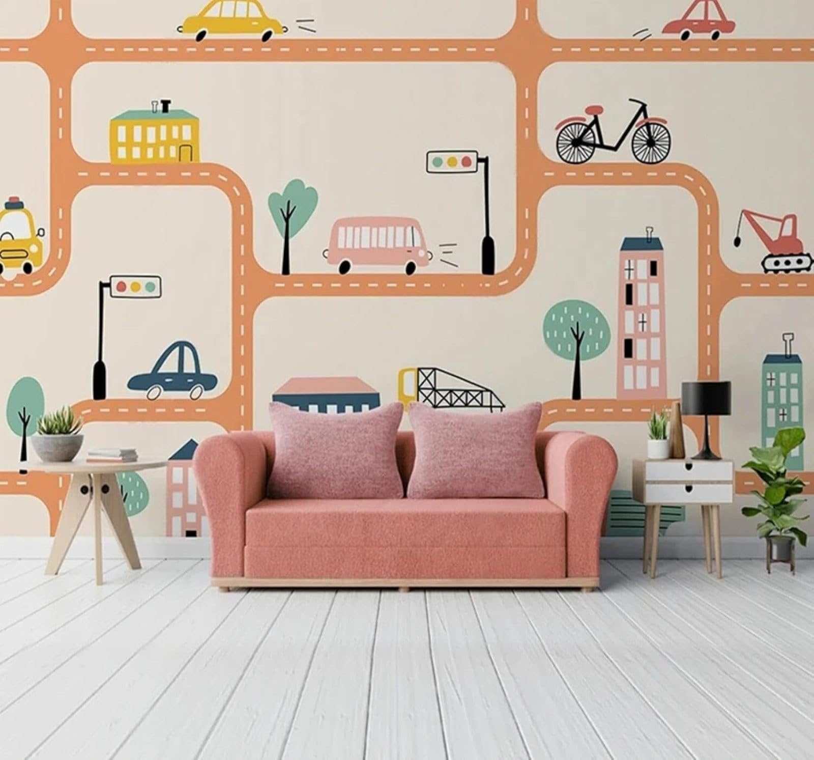 XLMING Cartoon Hand Drawn Car Road House 3D Wallpaper Luxury Home Dining Decor Paste Sofa Living Room The Wall for Bedroom Mural-400cm×280cm