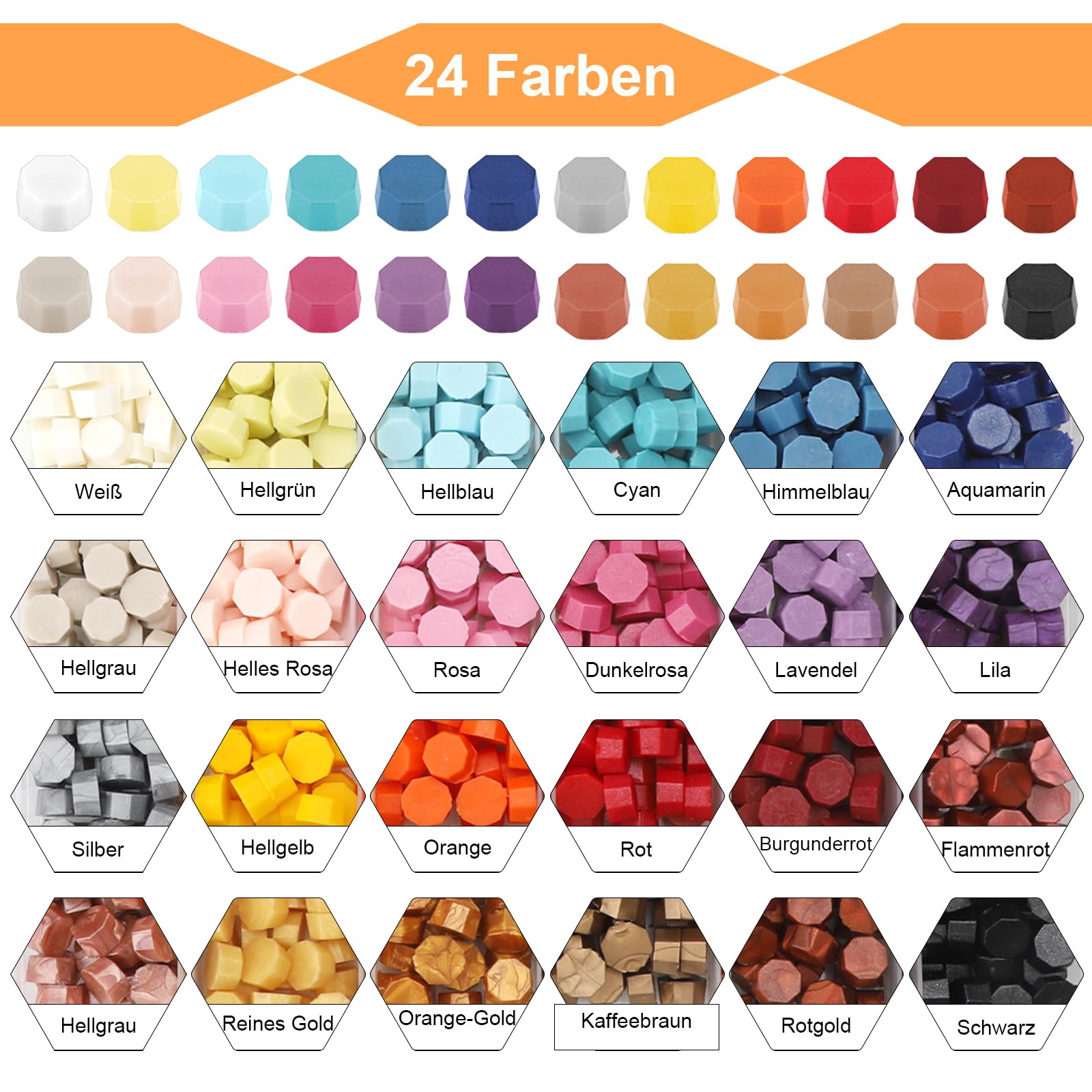 Kit Cire à Cacheter, 24 Couleurs Sceau Perles Octogonal, Cachet Avec 2 Bougies Et 1 Cuillère à Fondre, Pour Sceller Enveloppes Cartes Postales Invitations 600 PCS