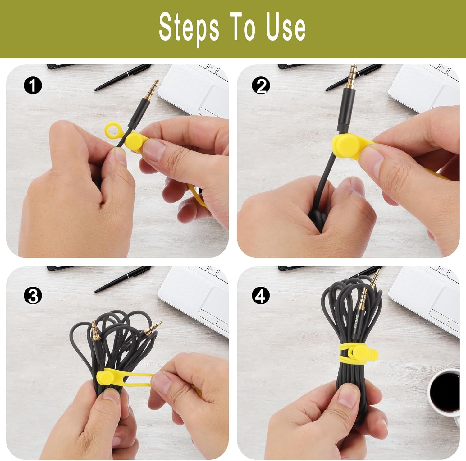 25Pcs Silicone Cable Ties - Reusable Multi-Purpose Elastic Ties for Bundling and Securing Cables (Yellow)