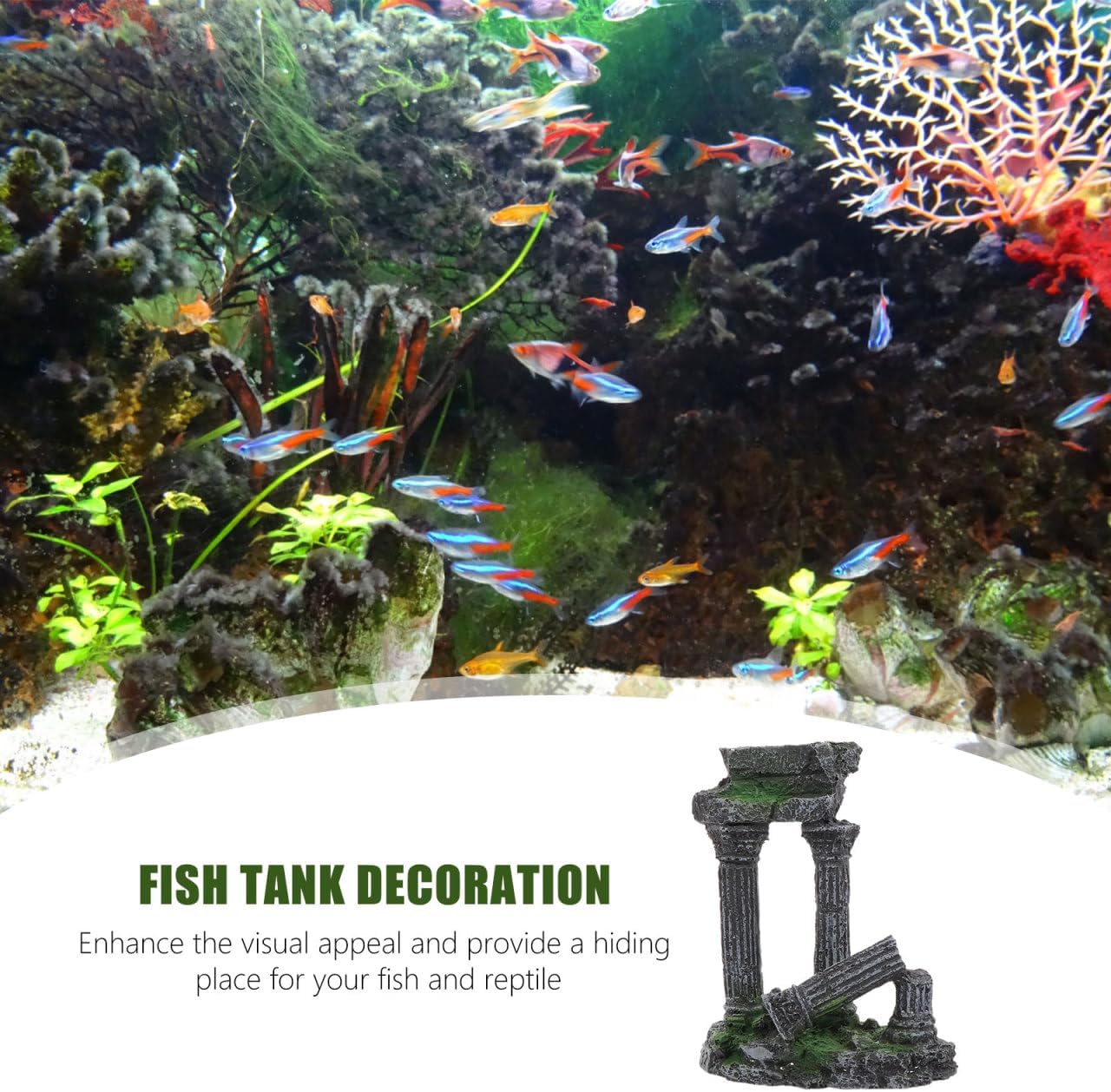 balacoo Roman Column Aquarium Ornament Fish Tank Decoration Resin Fish Shelter 5.31X4.33X2.55 Inch Underwater Hiding Cave for and Reptiles