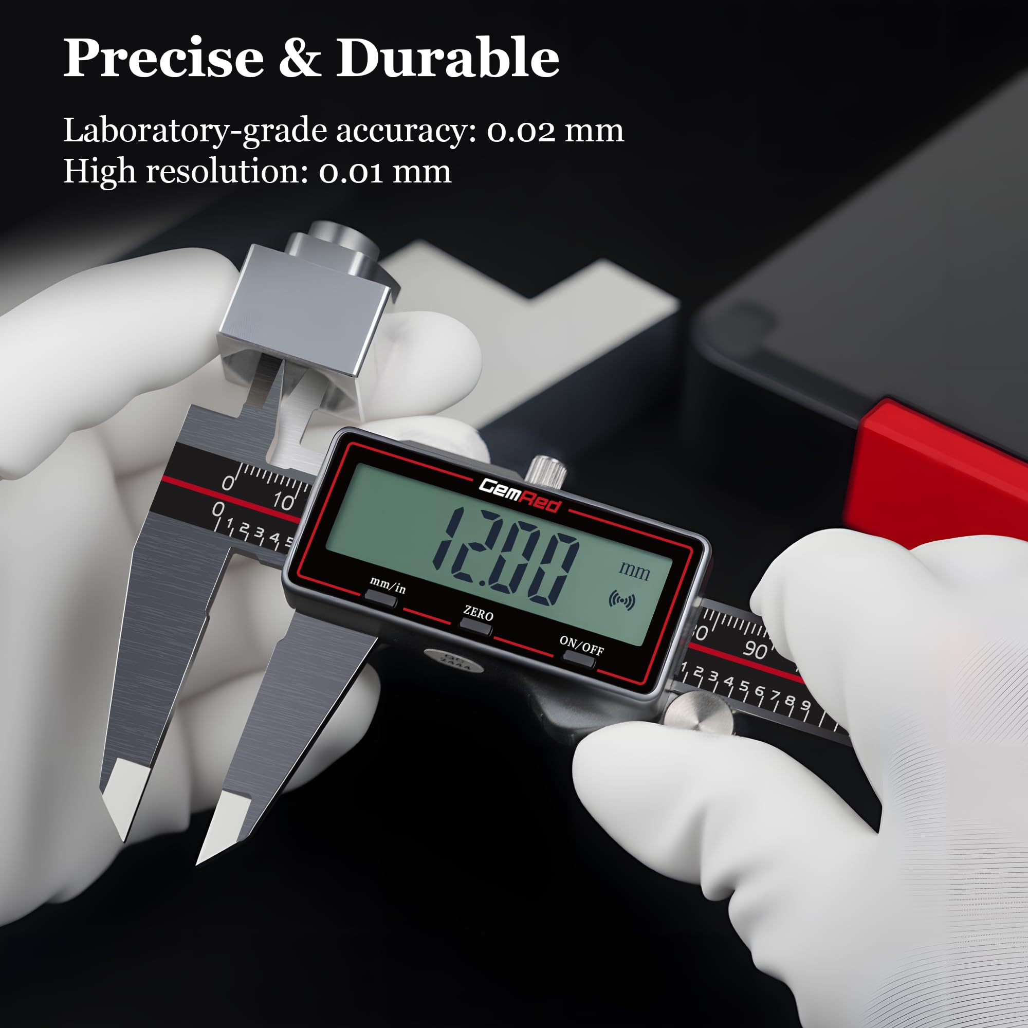 GemRed Digitaler Messschieber 150 mm, Kabelloser Edelstahl Messschieber mit Großem LCD-Display, Schieblehre digital, mm/Zoll Umrechnung, Auto-Off, 4-Wege-Messung für Werkstatt, DIY & 3D-Druck