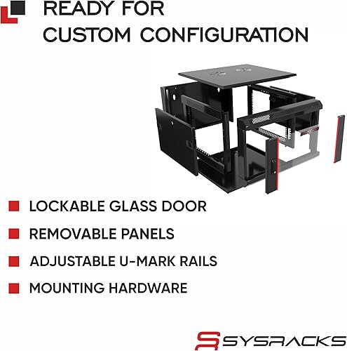 Miniatura 4 de Sysracks Rack para servidores - Montaje en Pared, Negro, 6U, 18" Profundidad, Compatible con Servidor, Metal