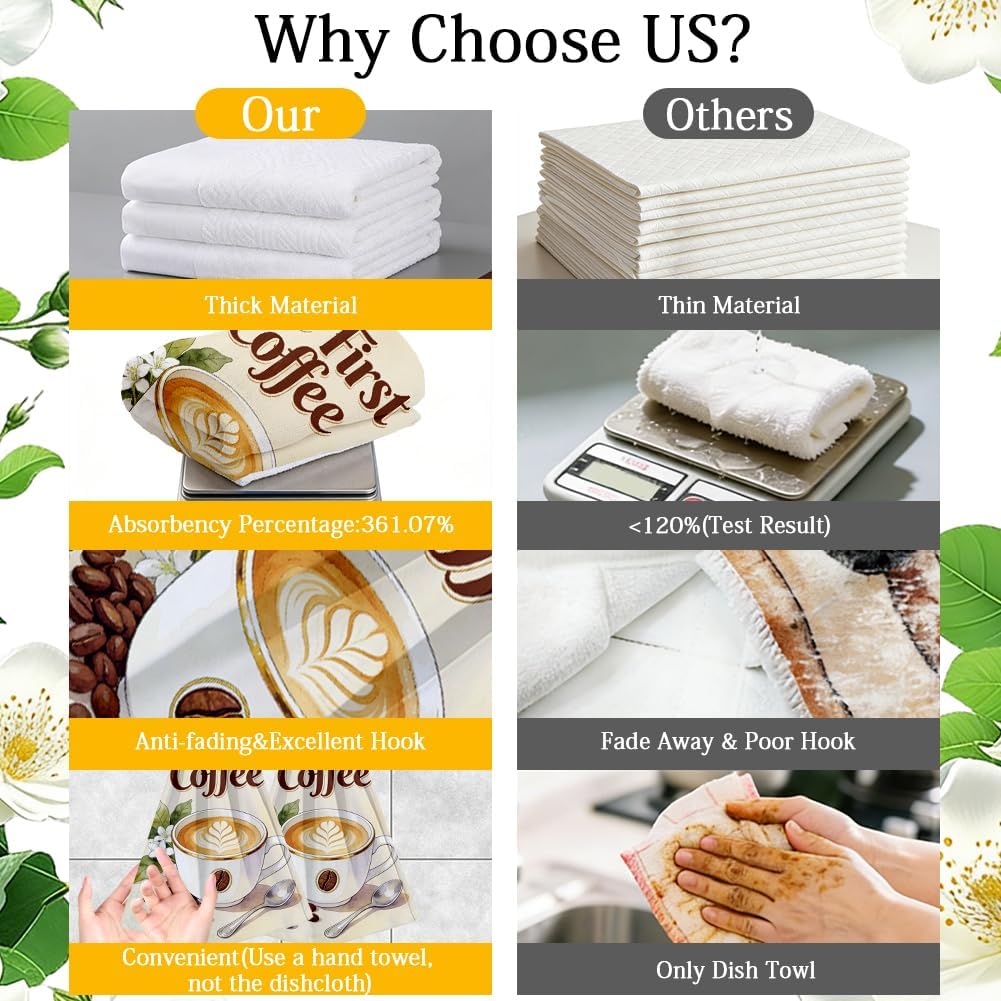 Coffee Kitchen Hanging Towels with Loop Set of 2 Soft Absorbent Microfiber Dish Cloth Decorative But First Coffee Hand Towels for Kitchen Bathroom Farmhouse Home Hotel Tea Bar Oven Handle image 4
