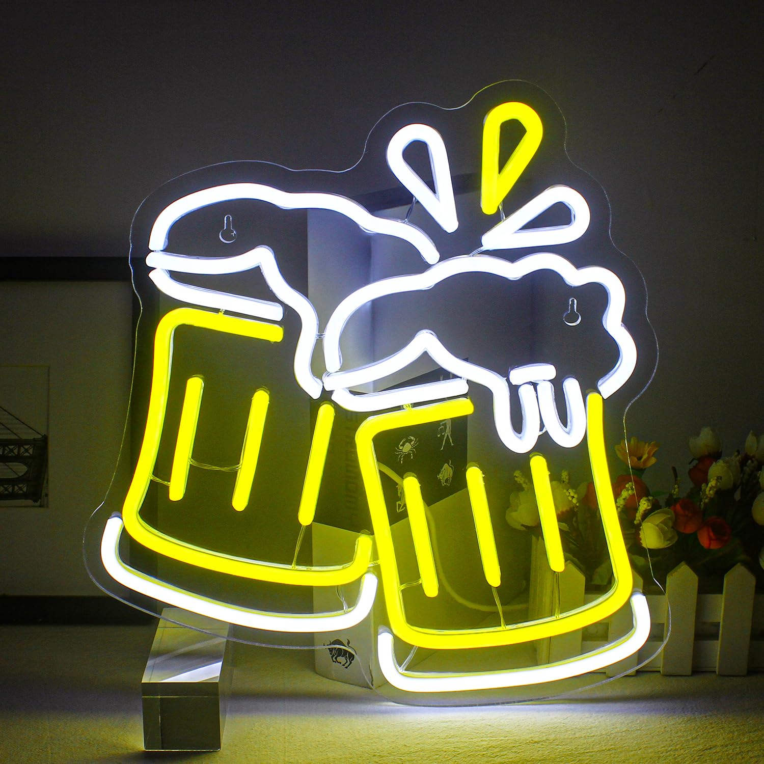 Bier Neon Schild Gelb Cheers Neon Lichter Led Bier Geformte Neon Schild Weiße Bar Licht Leuchtreklame Neonlicht (Beer cheers)
