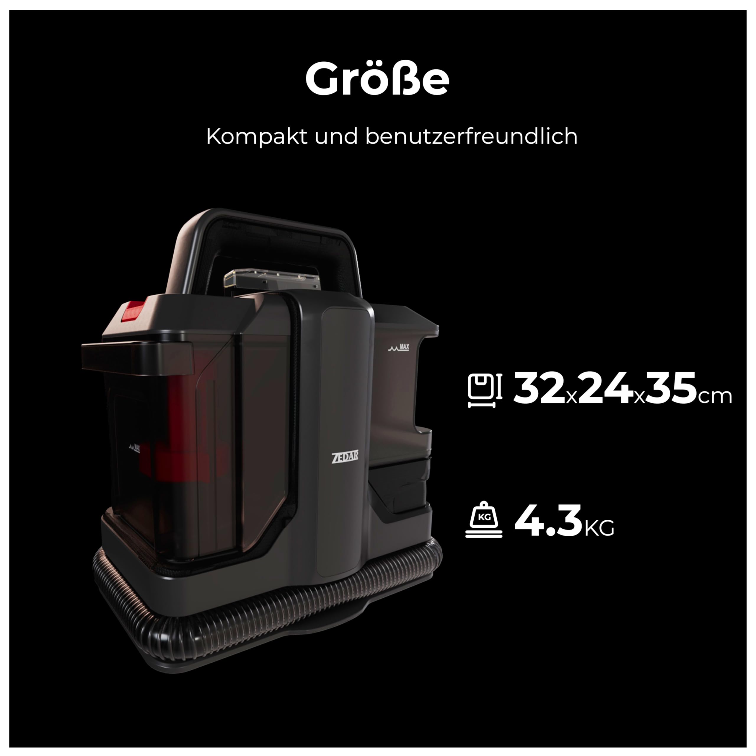 Zedar C600-750Watt Polsterreiniger Gerät und Nassauger – Kompakter Teppichreiniger und Textilreiniger – Waschsauger für Teppich, Polster Autositze & Sofa, Polstermöbel, Treppen