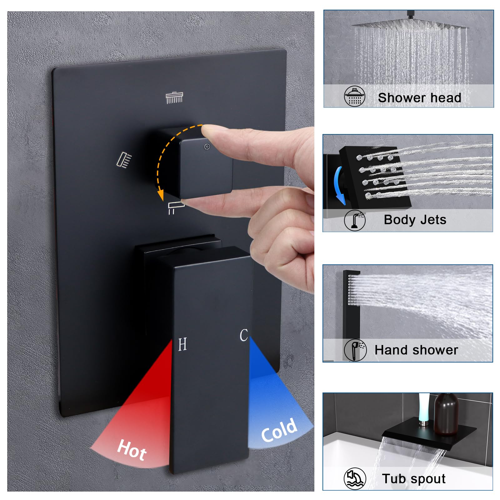 GETSHOWERSET 4 Function Concealed Shower Mixer Valve, 4 Way Outlet, Wall Mount Shower Faucet with Temperature Control - Image 2