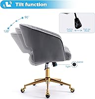 Vista 5 de Silla de oficina en casa, silla giratoria de terciopelo para escritorio, sillón de acento tapizado, sillas modernas capitoneadas con base dorada