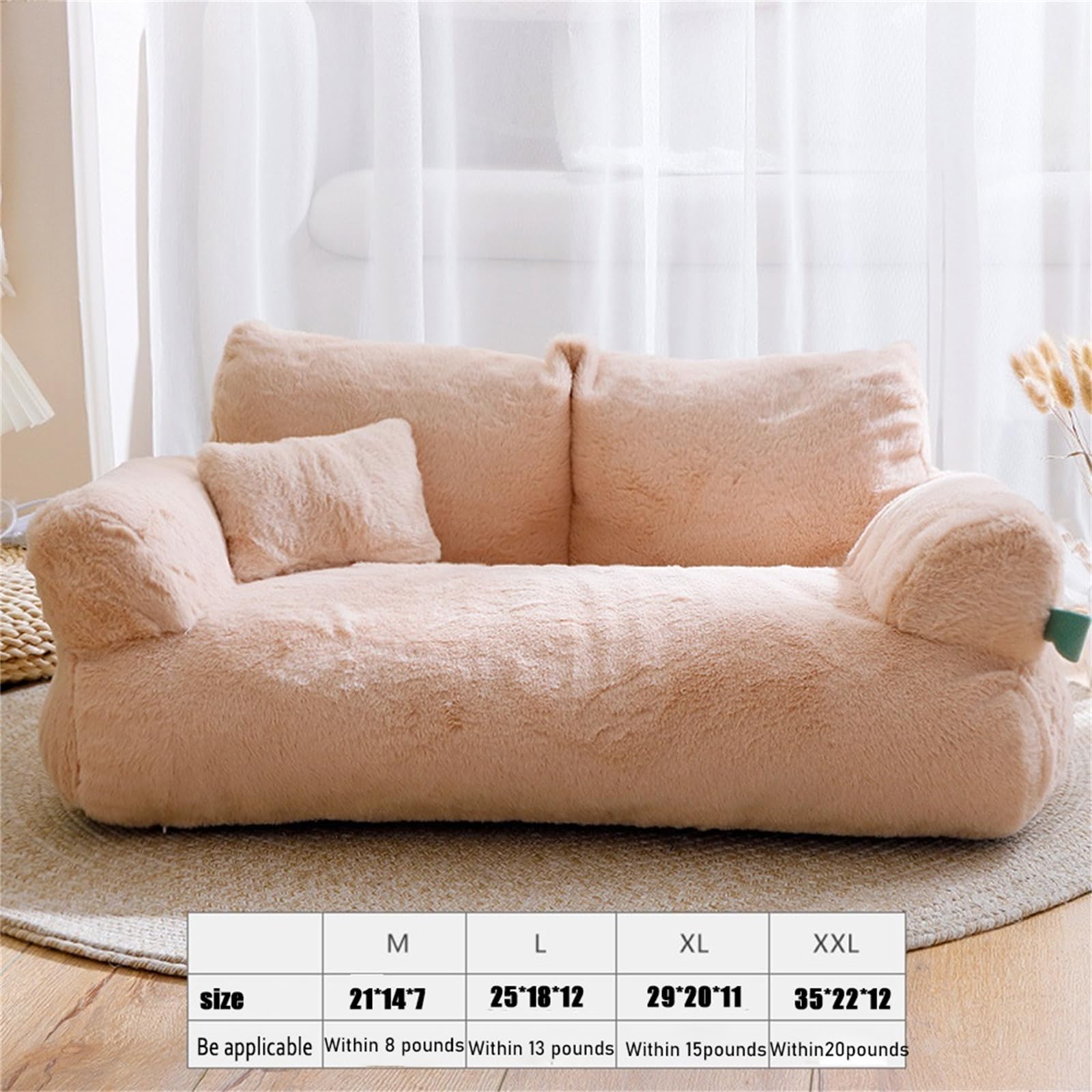 Calming Pet Sofa,Calming Dog Bed Fluffy Plush Pet Sofa, Dog Bed for Small Medium Large Dogs, Memory Foam with Removable Washable Cover (XX-Large, Brown)
