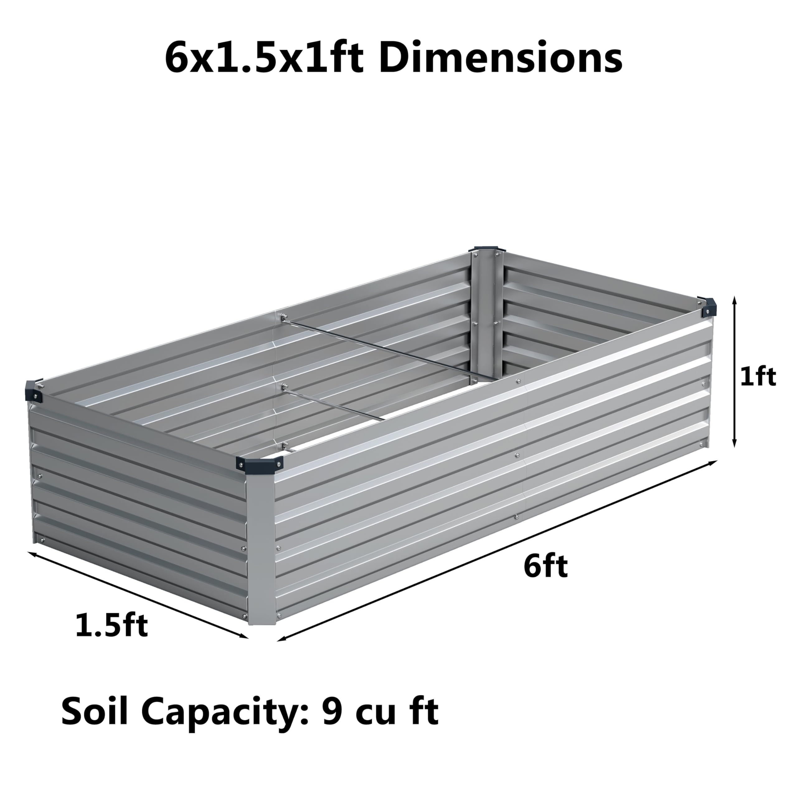 zunatu 1,8 x 0,5 x 0,3 m (2 szt.) ocynkowana podwyższona grządka ogrodowa, skrzynka na rośliny na zewnątrz, metalowa skrzynka na patio, łóżko do sadzenia warzyw, kwiatów i sukulentów, srebrna