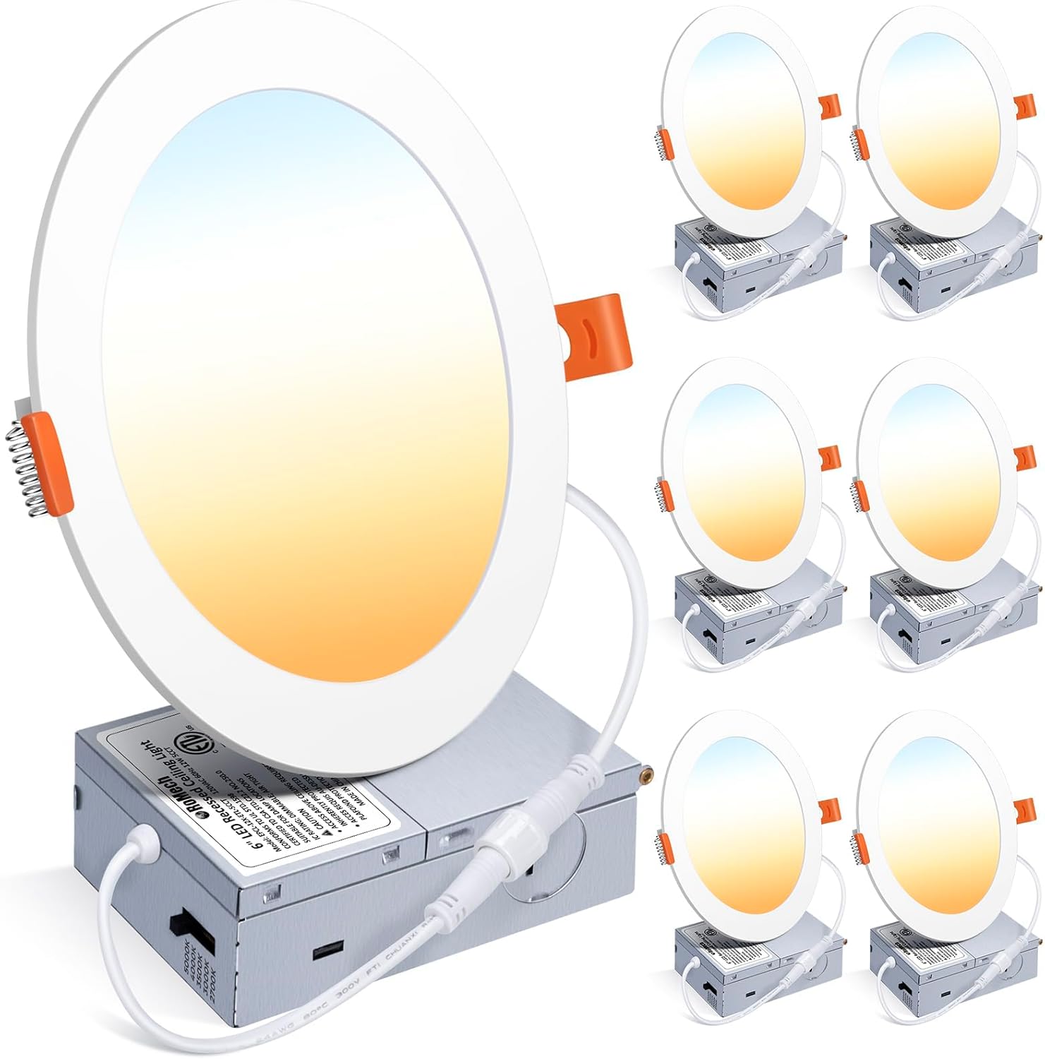 Romech 6 Pack 6in Dimmable Recessed LED Light with J-box