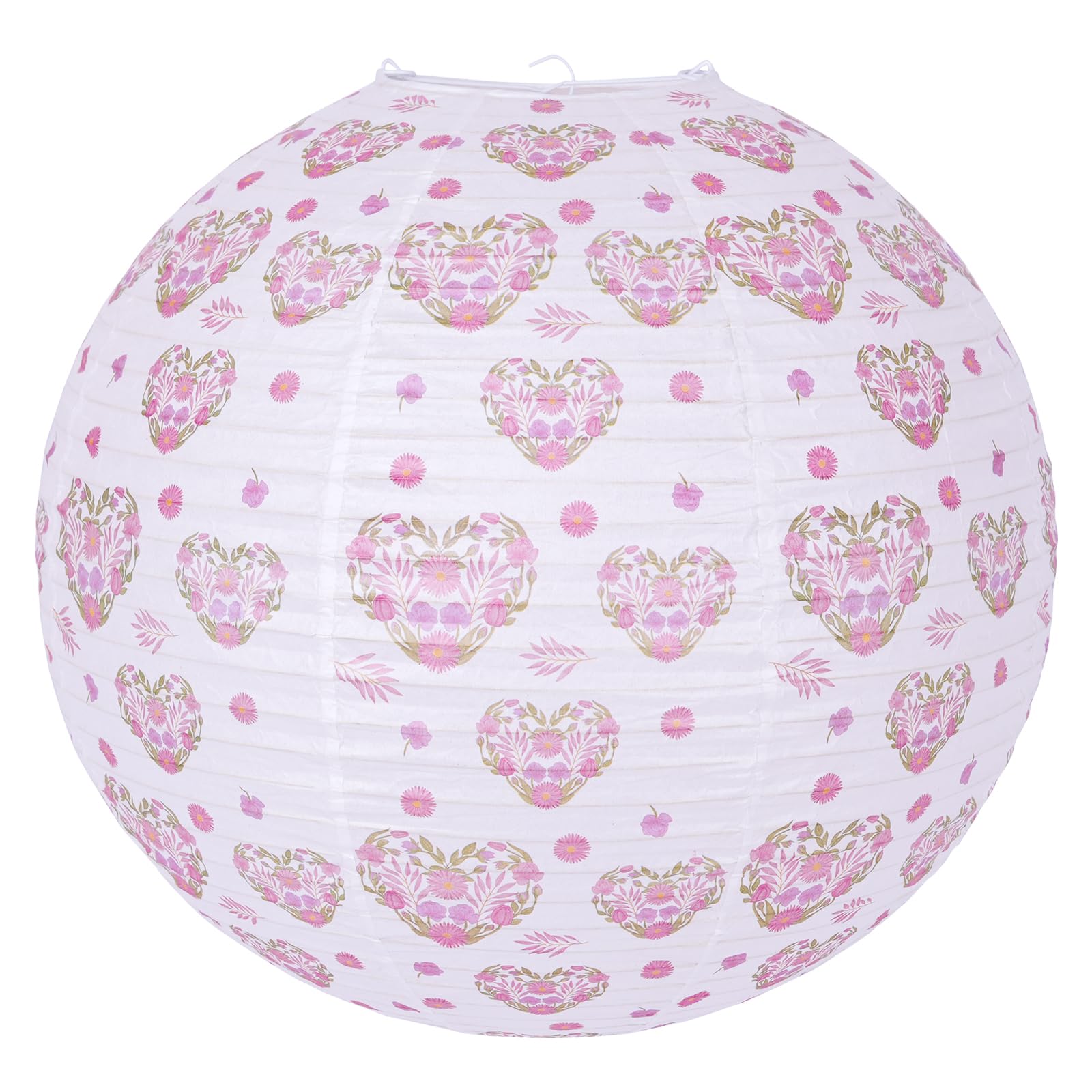 Paper Lampshade Hanging Light Shade 40cm, Premium Oriental Japanese Lantern Ceiling Fixture with Pink Floral Heart Pattern, Durable Metal Frame with Extra Ribbing Perfect for Pendent Home Lighting