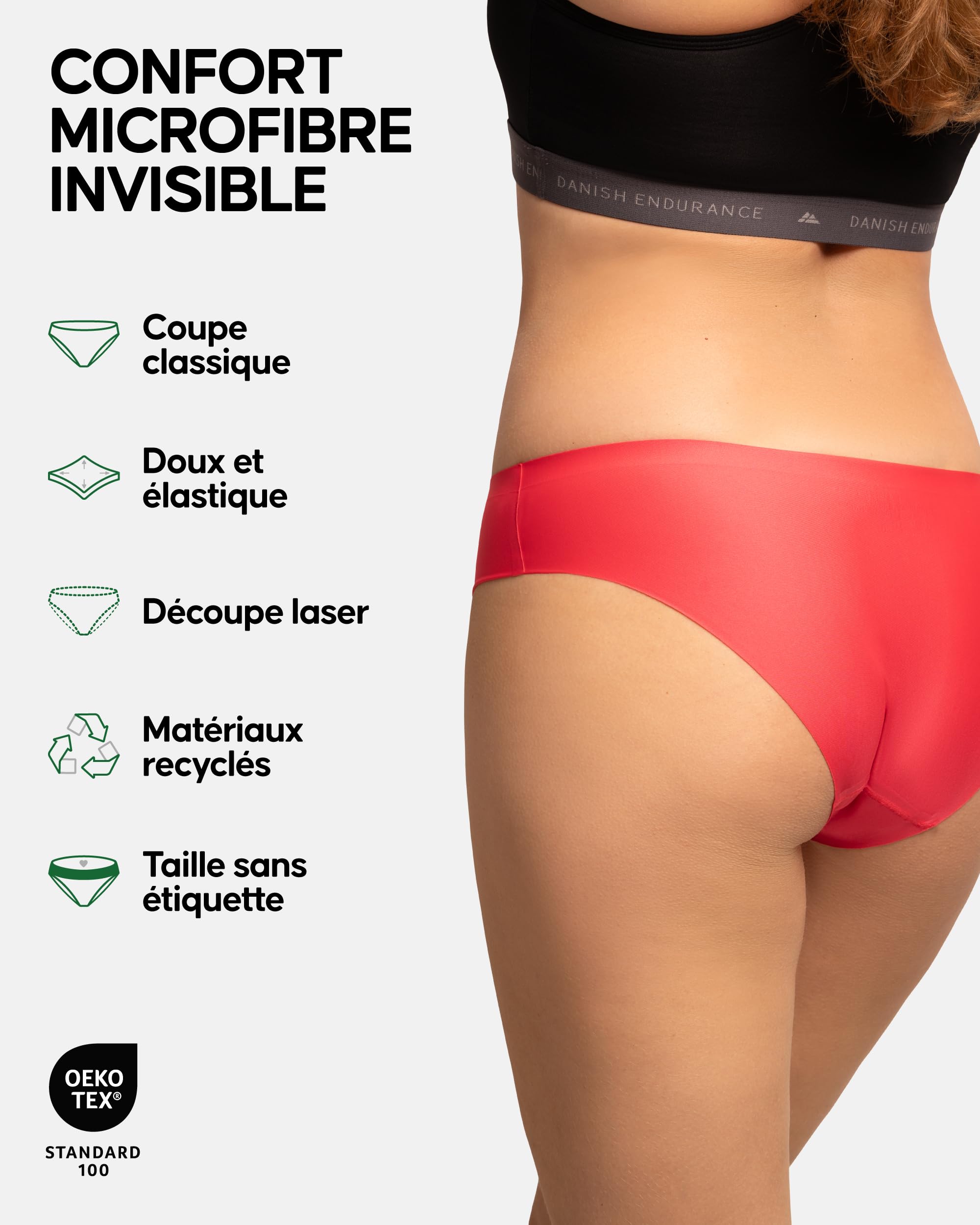 DANISH ENDURANCE Culottes Bikini Invisibles Femme, Microfibre, Lot de 6 | Culottes Bikini Invisibles en Microfibre Recyclée, Sans Coutures ni Étiquette, Respirantes, pour un Port Quotidien Discret