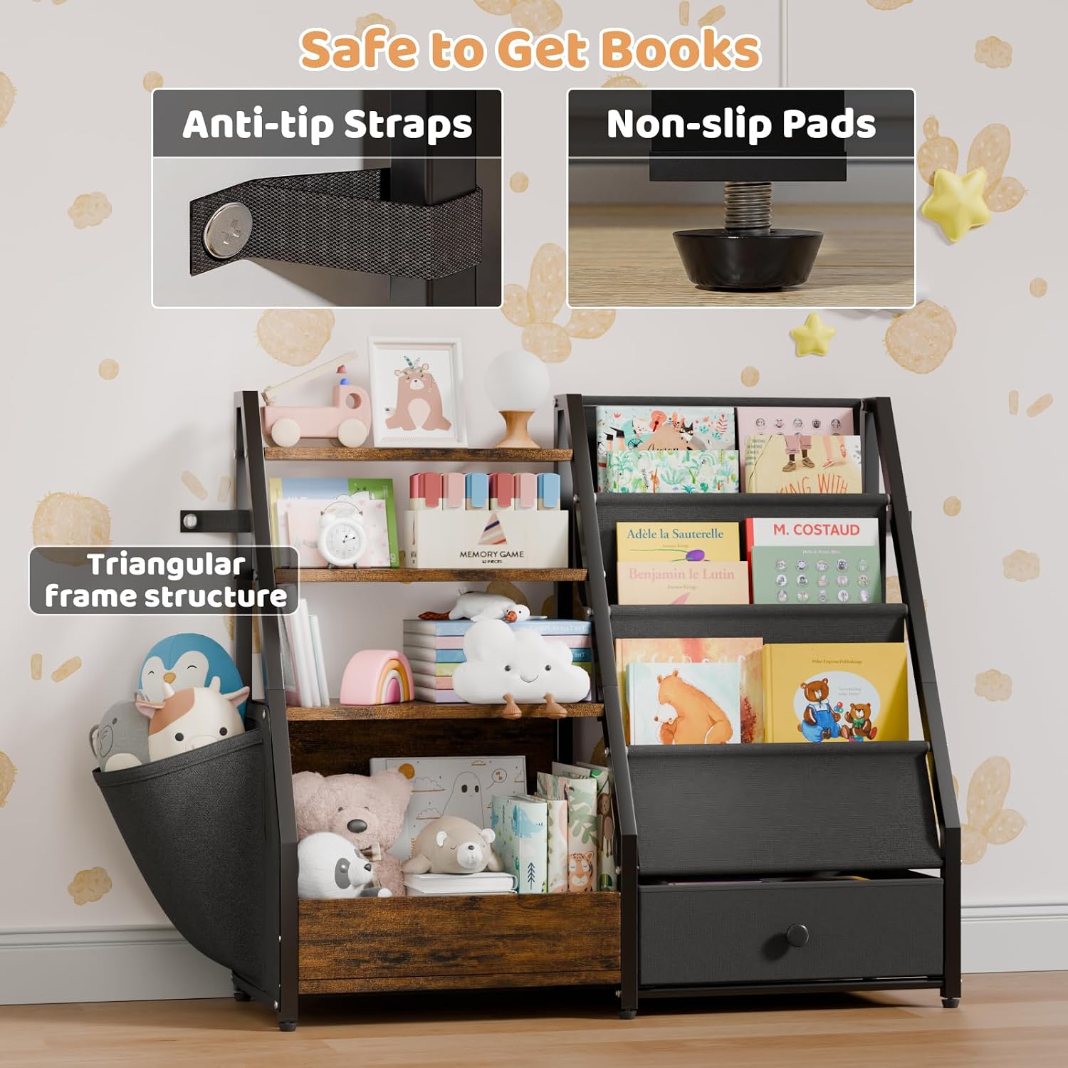 HAVLOTII Kids Bookshelf and Toy Storage - Book Shelf for Kids Rooms, Toddler Bookshelf Baby Bookcase for Nursery, Montessori Toy Organizer