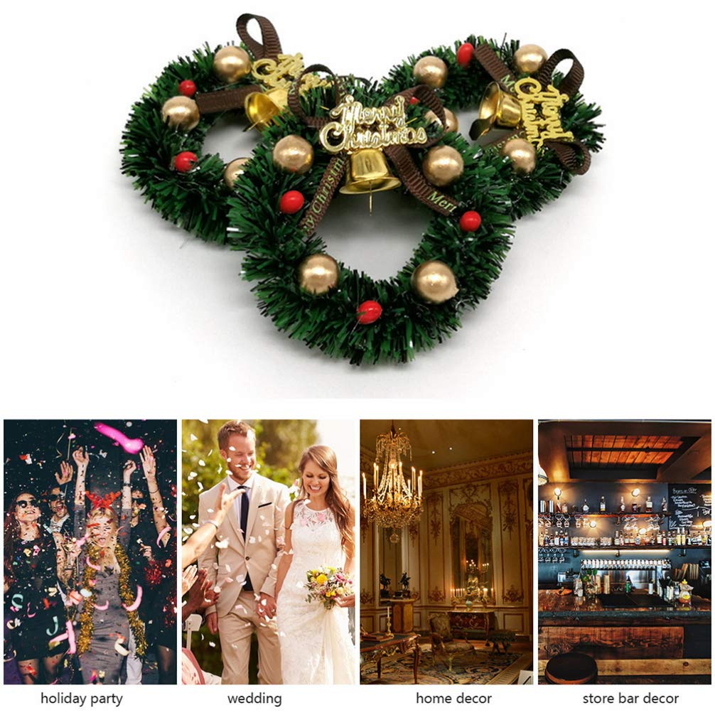 VOSAREA 8 Pezzi portacandele Natalizi votivi con Jingle Bell Bacche Mini Anelli Corona per Natale, Colonna portacandele Vacanze, Cena, centrotavola, Decorazione 6 cm