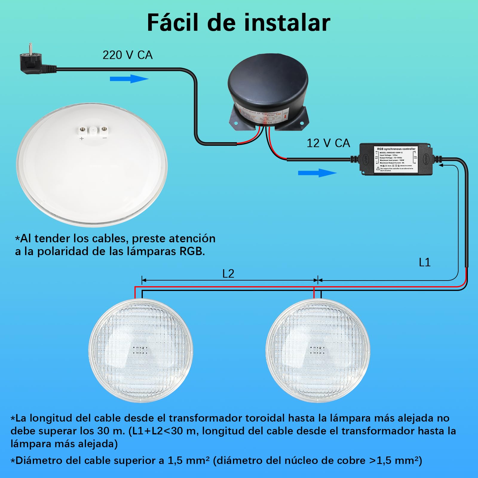 Iluminación LED para piscina RGB, 54W, PAR56, luces LED subacuáticas, flotante, sincronización externa, con mando a distancia, 12 V CA, IP68, resistente al agua