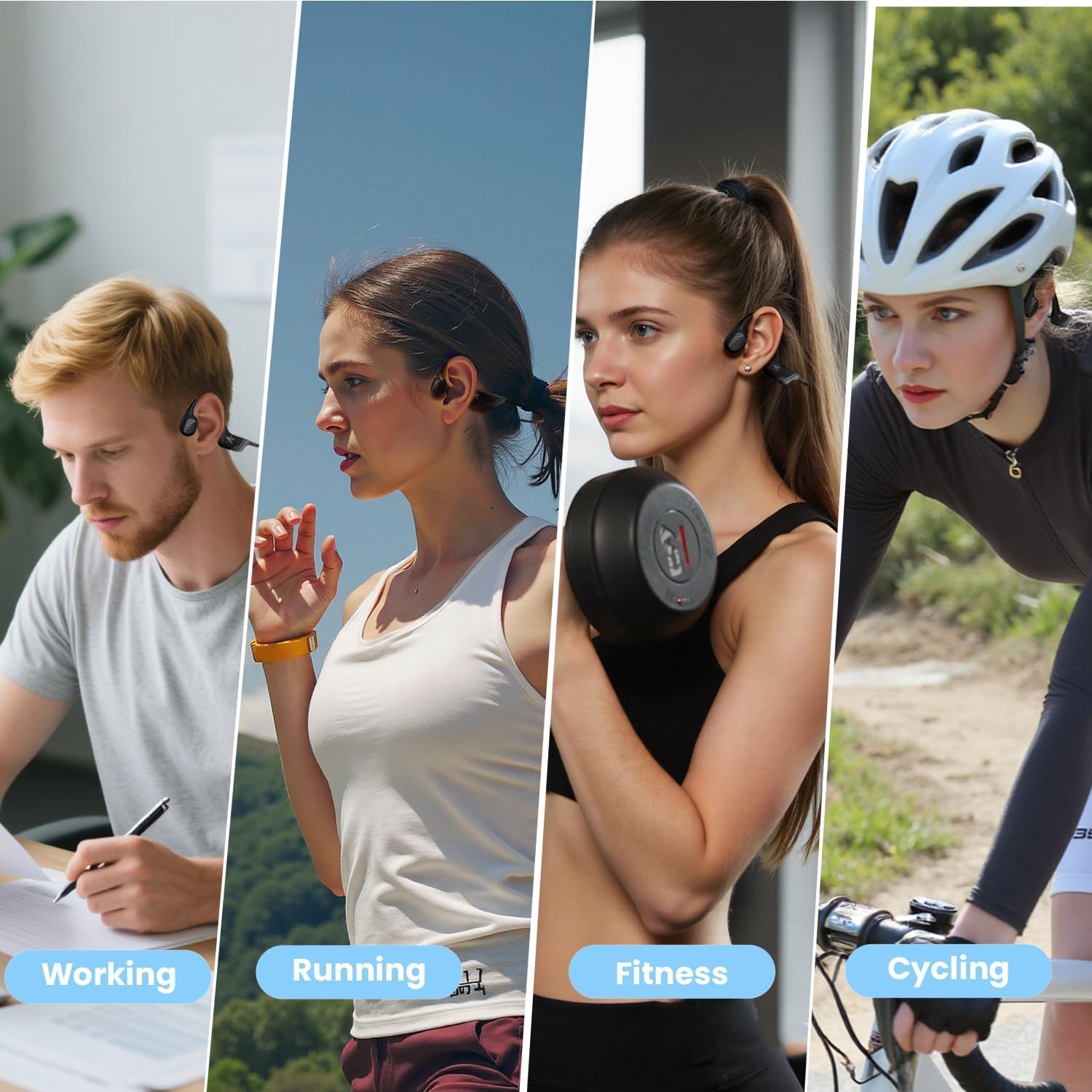 Open-Ear Bluetooth Bone Conduction Sport Headphones Sweat Resistant Wireless Earphones Open Ear Earbuds Wireless Bluetooth Headset with Mic for Fitness Workouts Running,Built-in Mic with Hair Band