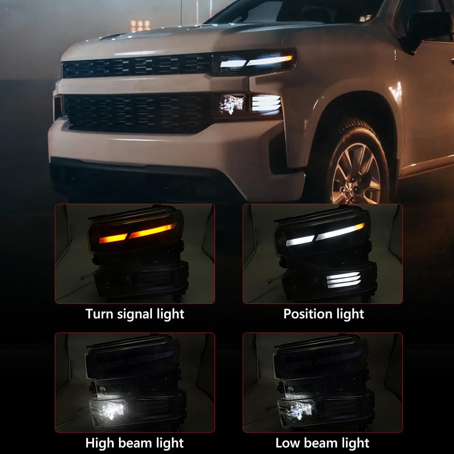 Huray Full LED Headlights Assembly for Chevy Silverado 1500 2019-2021 [Only for Halogen Version] [Driver & Passenger Side] LED DRL w/Lens Head Lamps