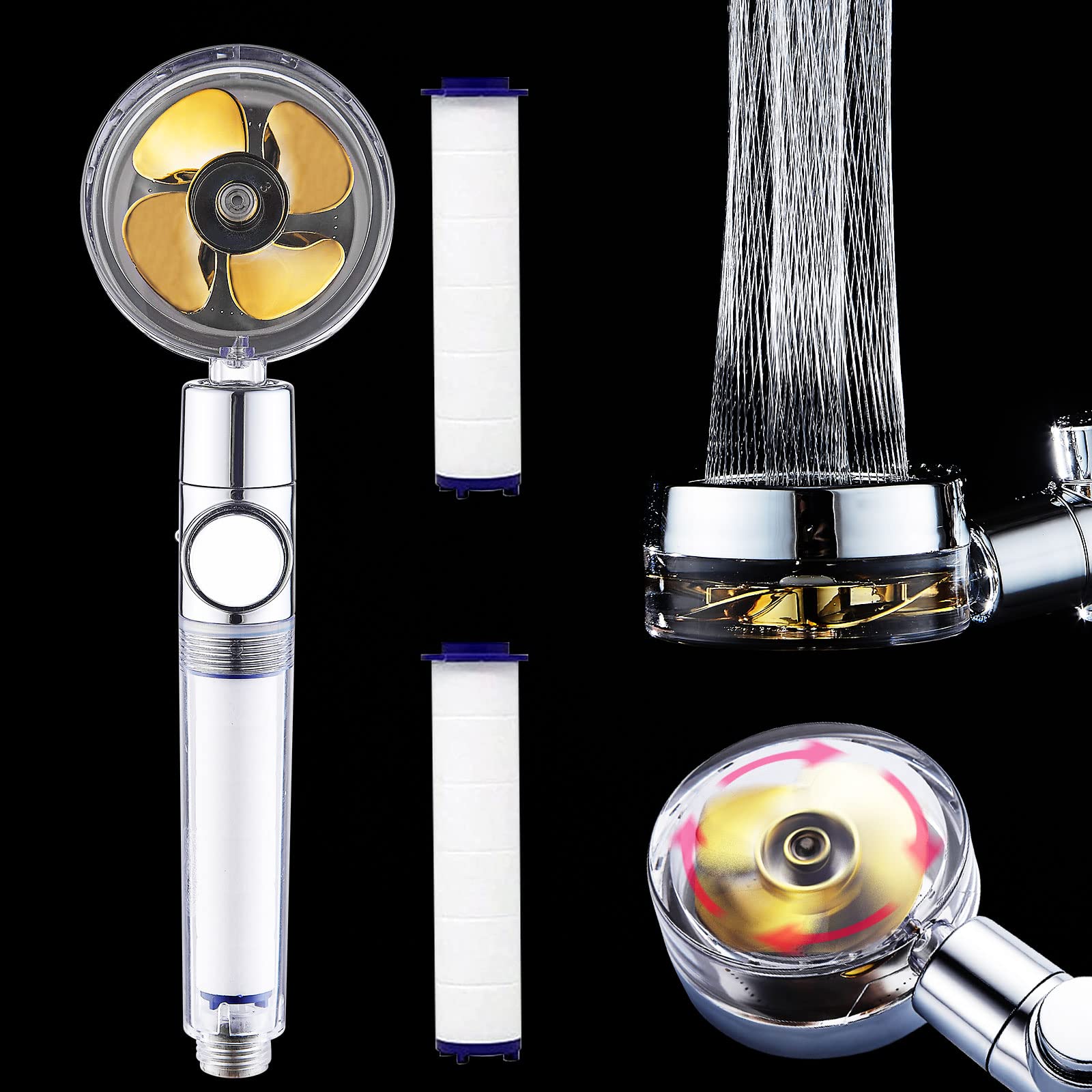 Hydro Jet Power High Pressure Shower Head, The fiji Fan Vortex Turbo Spa Shower  Head, Propeller Driven Shower Head with Filter, Hydrojet Shower Head for  Water Saving Handheld Turbocharged - - Amazon.com