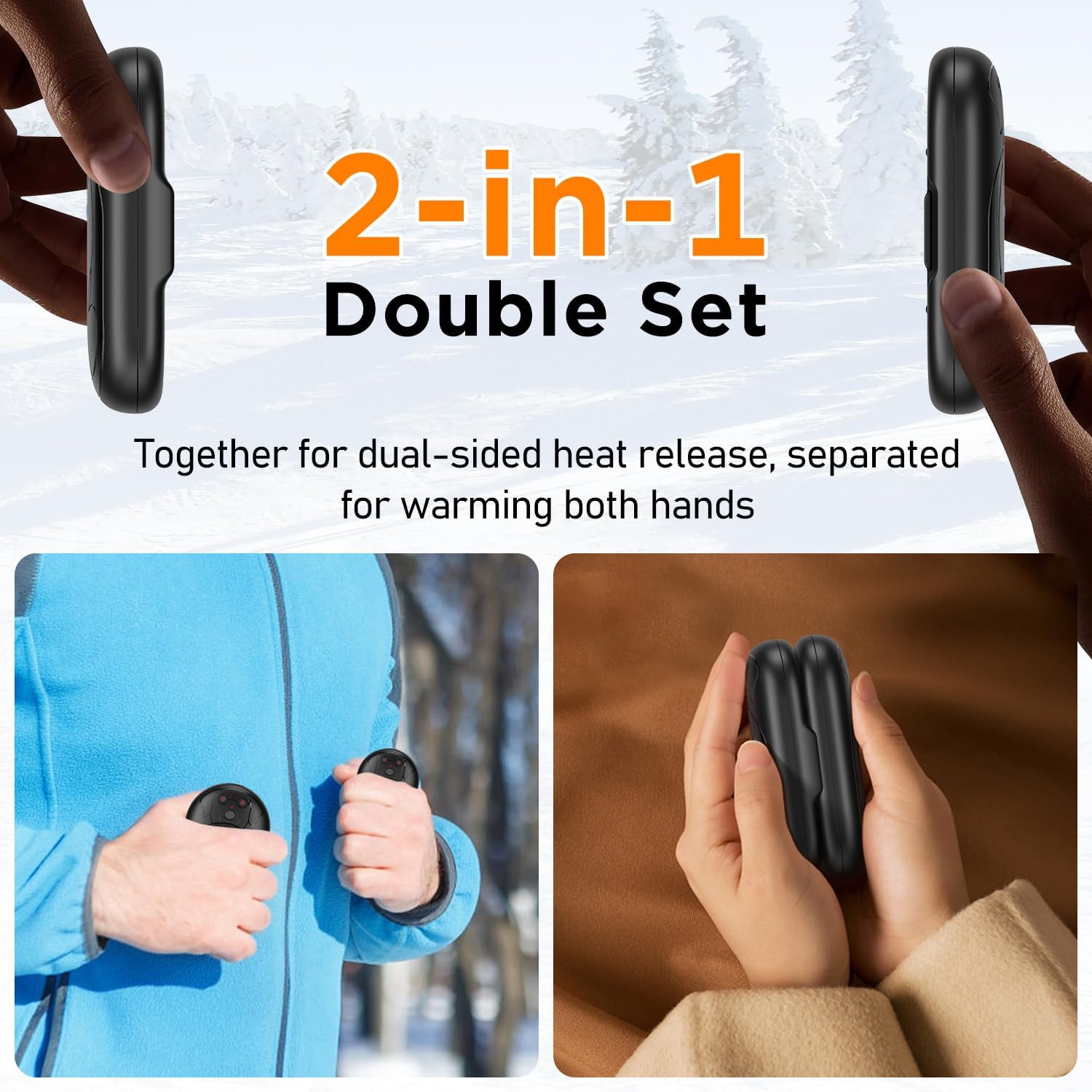 Hand Warmers Rechargeable 2 Pack, 6000mAh, 20Hrs Long Lasting, 3 Heat Levels, Portable Electric Hand Warmers for Men Women, Ideal for Outdoor Activities, Hunting, Golf, Camping, Winter Gift - Black - Image 2