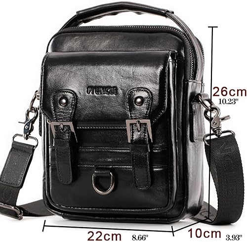 Miniatura 3 de Hebetag Bolso bandolera de cuero pequeño para hombre, para viajes al aire libre, negocios