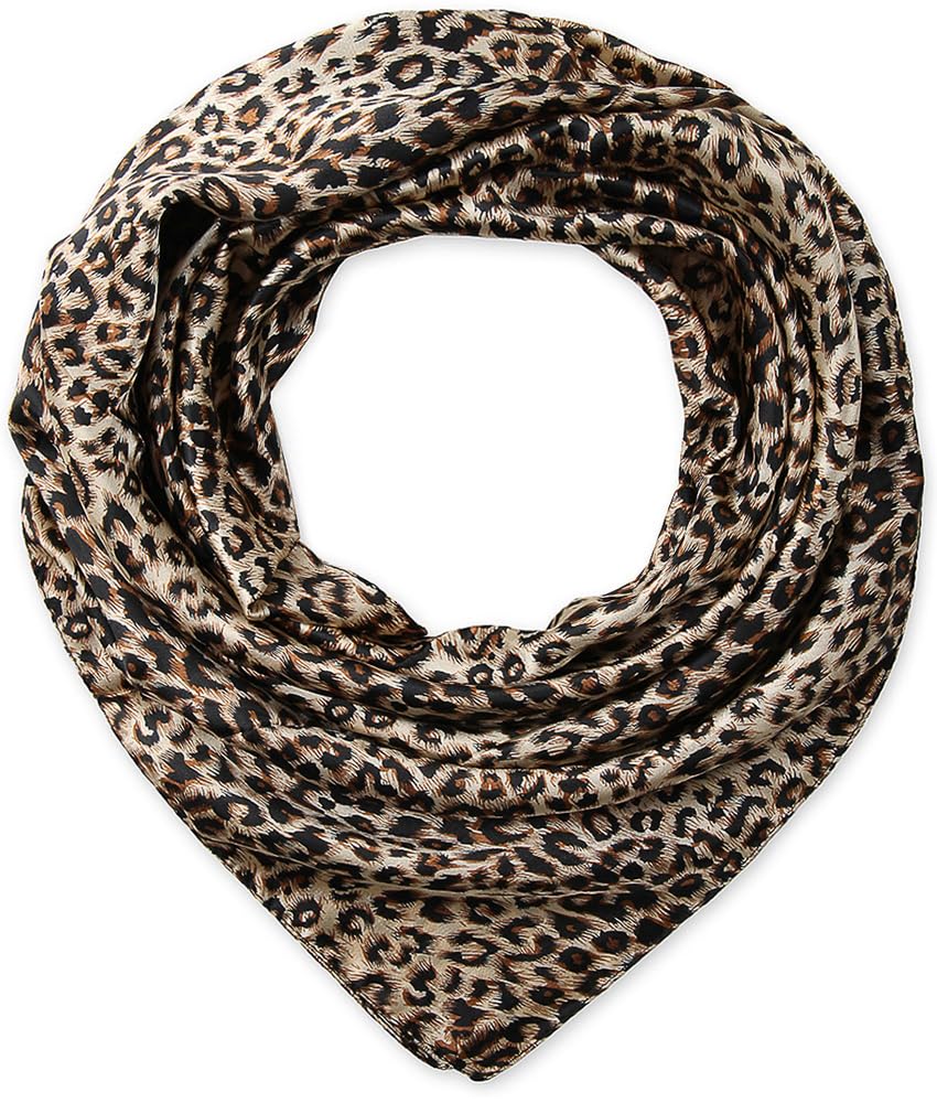 Corciova Women's 59 Leopard 35 X 35 Leopard Large Satin Square Headband Silk Feeling Hair Scarf Wrap Headscarf Sleeping At Night Bandana