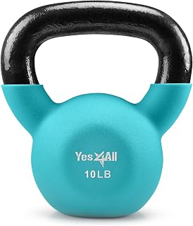 Yes4All Neoprene Coated Cast Iron Kettlebell 5-65 lbs - Wide Grip Handle, Flat Bottom for Swings, Squats, Home Gym Workouts