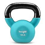 Yes4All Kettlebell, 10 LB Neoprene Coated Cast Iron Kettlebells, Wide Grip Handle & Flat Bottom for Swings, Squats, Deadlifts, Push Ups & Full Body Training at Home Gym
