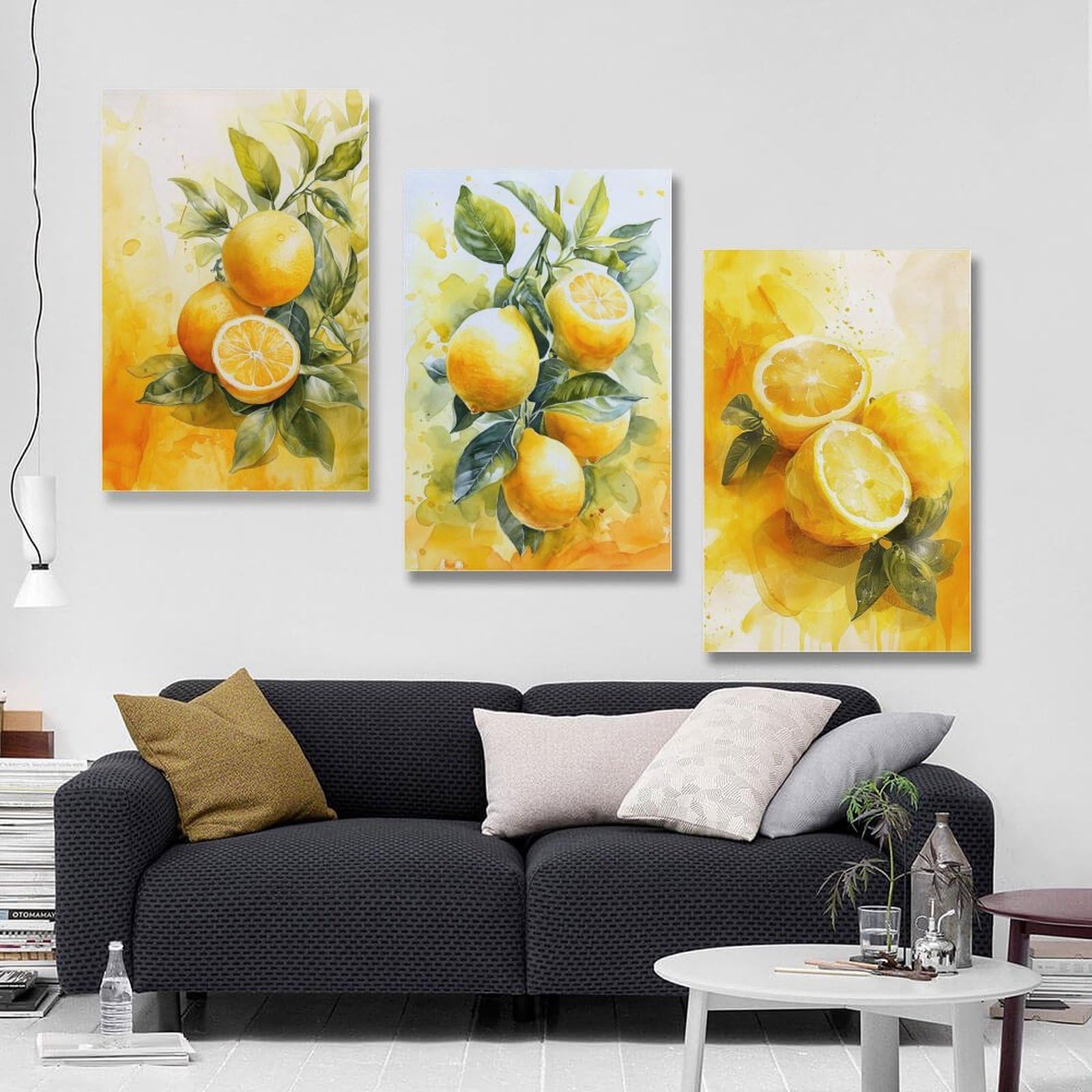 日本画　レモン 3つのレモンアート絵画 - フレームなしレモンスケッチ画