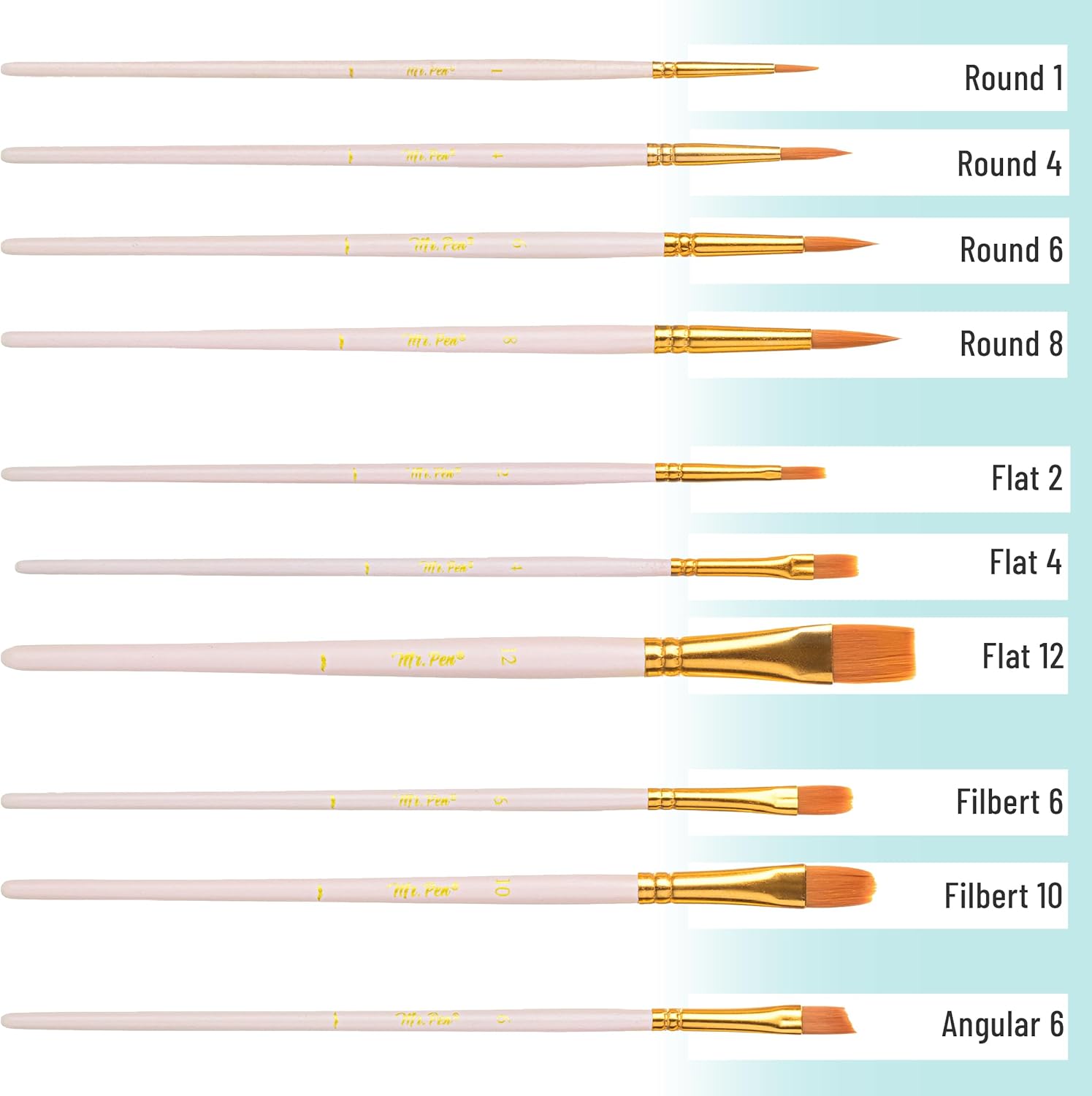 Mr. Pen- Acrylic Paint Brushes Set, 10 Pack, Round & Pointed Tip, Nylon Hair Artist Brushes for Watercolor, Oil, Rock, Face, Nail, Miniature, Canvas, Detailing, Drawing, Art Supplies