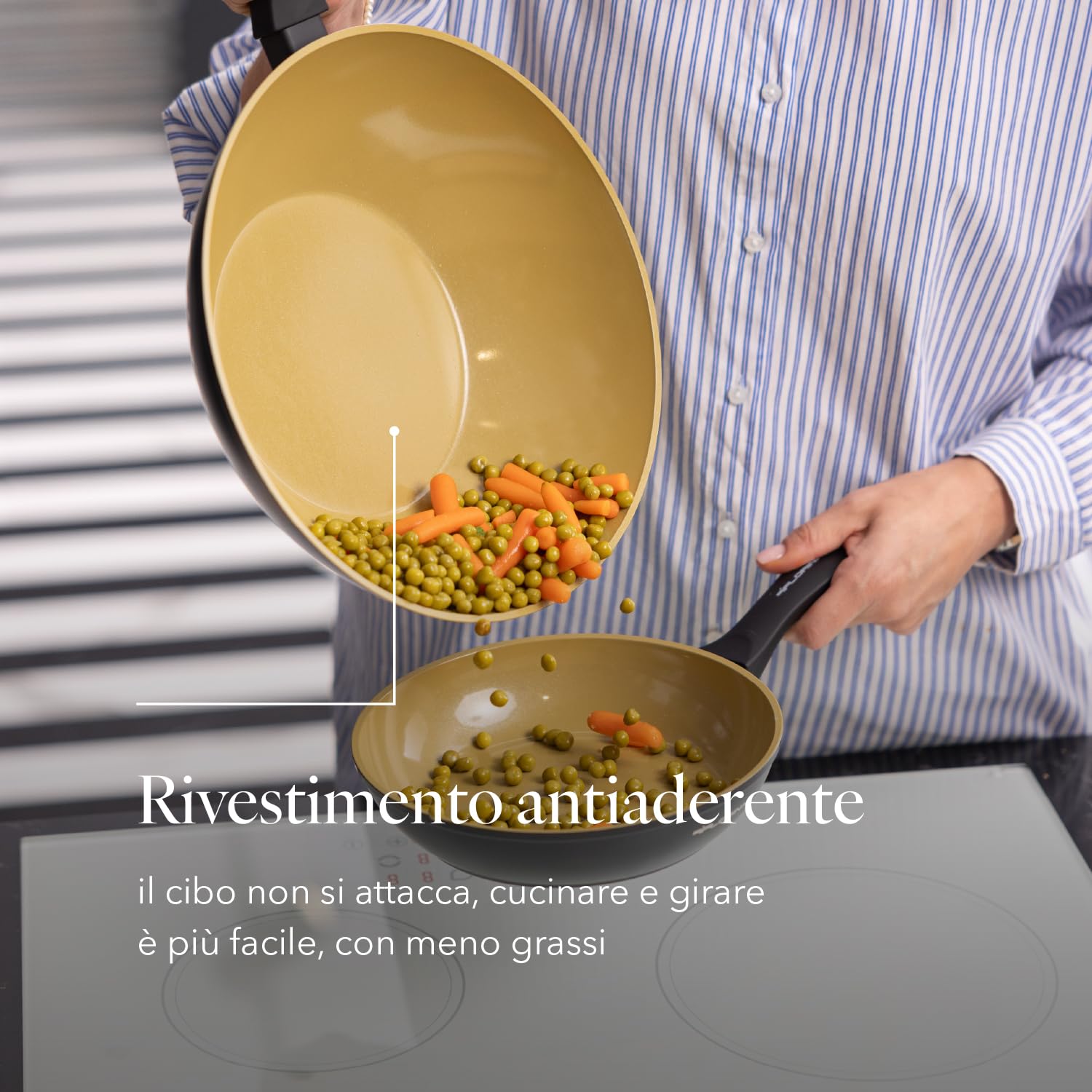 FLORINA AMVEGAN Padella in alluminio WOK 28 cm I Alta durata I Rivestimento in ceramica all'olio d'oliva I Facile da cucinare e da lavare I Per tutti i tipi di piano cottura I Design originale