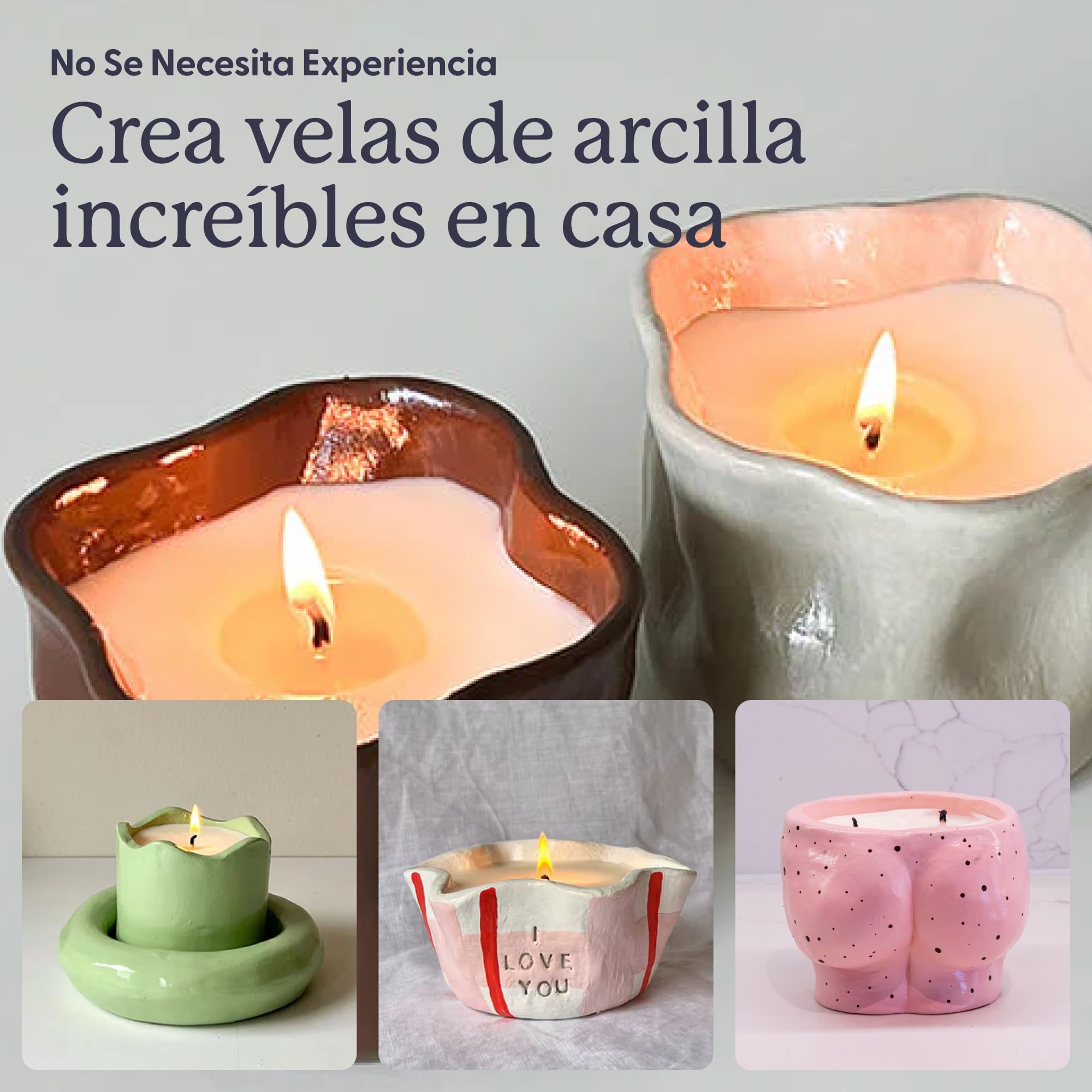 Sculpd Kit de alfarería para principiantes (2 adultos) para hacer velas con arcilla secada al aire, con cera de soja ecológica, aceite aromático, barniz, herramientas y guía (español no garantizado)