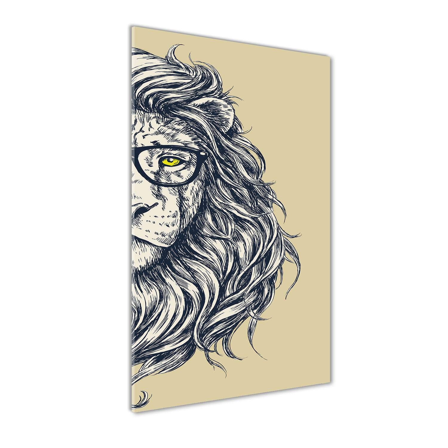 Peinture sur verre trempé 70x140 cm tableau de décoration murale image lion hipster