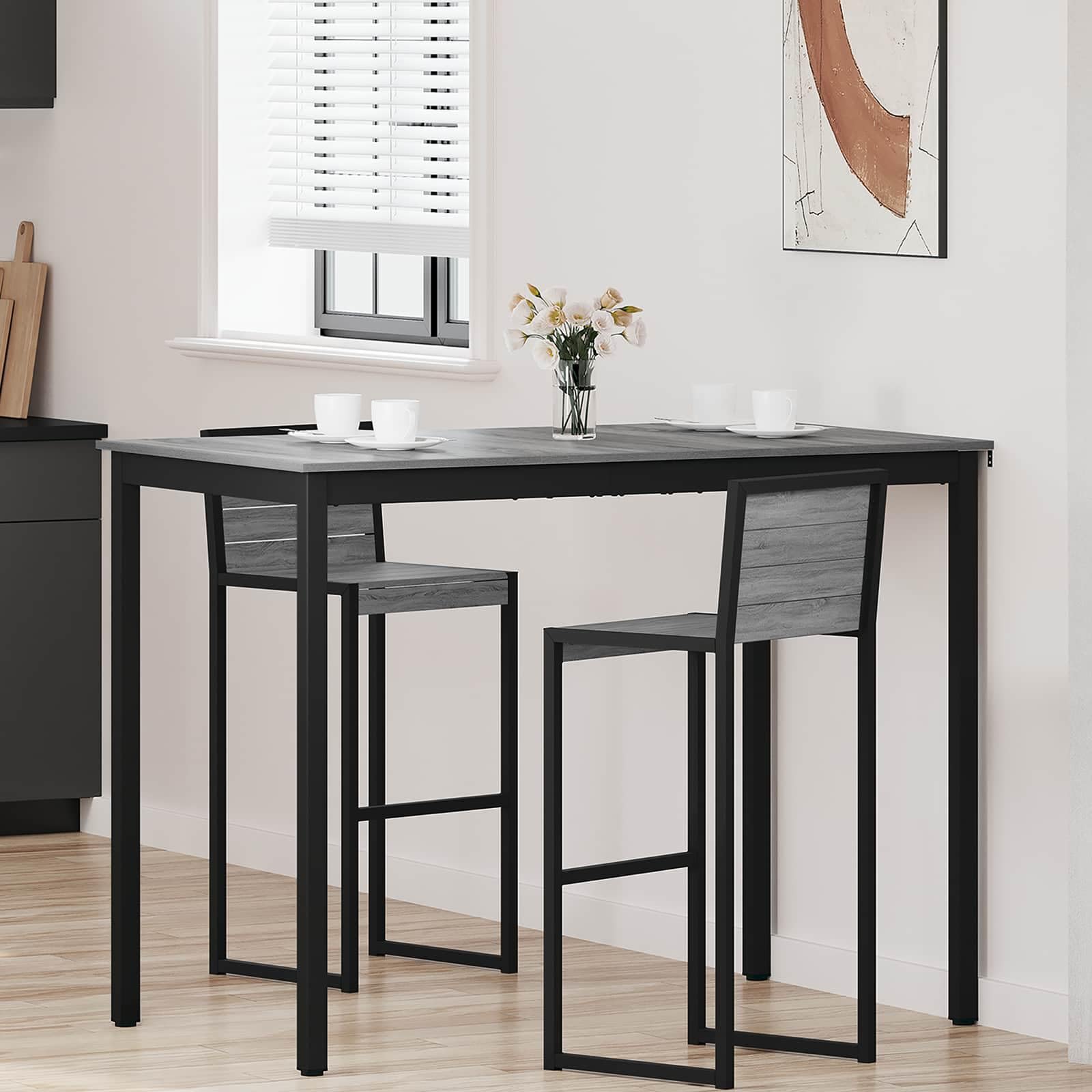 Table à manger en bois solide de haute qualité avec piétement métallique moderne