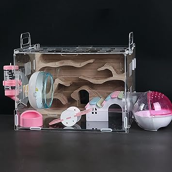 Amazon Puhang ペット ハムスターケージ ハムスターハウス 飼育ケージ ハムスター ケージ 小動物 迷宮デザイン 迷路 隠れ家 小屋 トンネル 遊び場 アクリル製 厚手タイプ おもちゃ まわし車 給水ボトル 餌入れ など含めて 大型 可愛い 透明 運動不足解消 お掃除しやすい