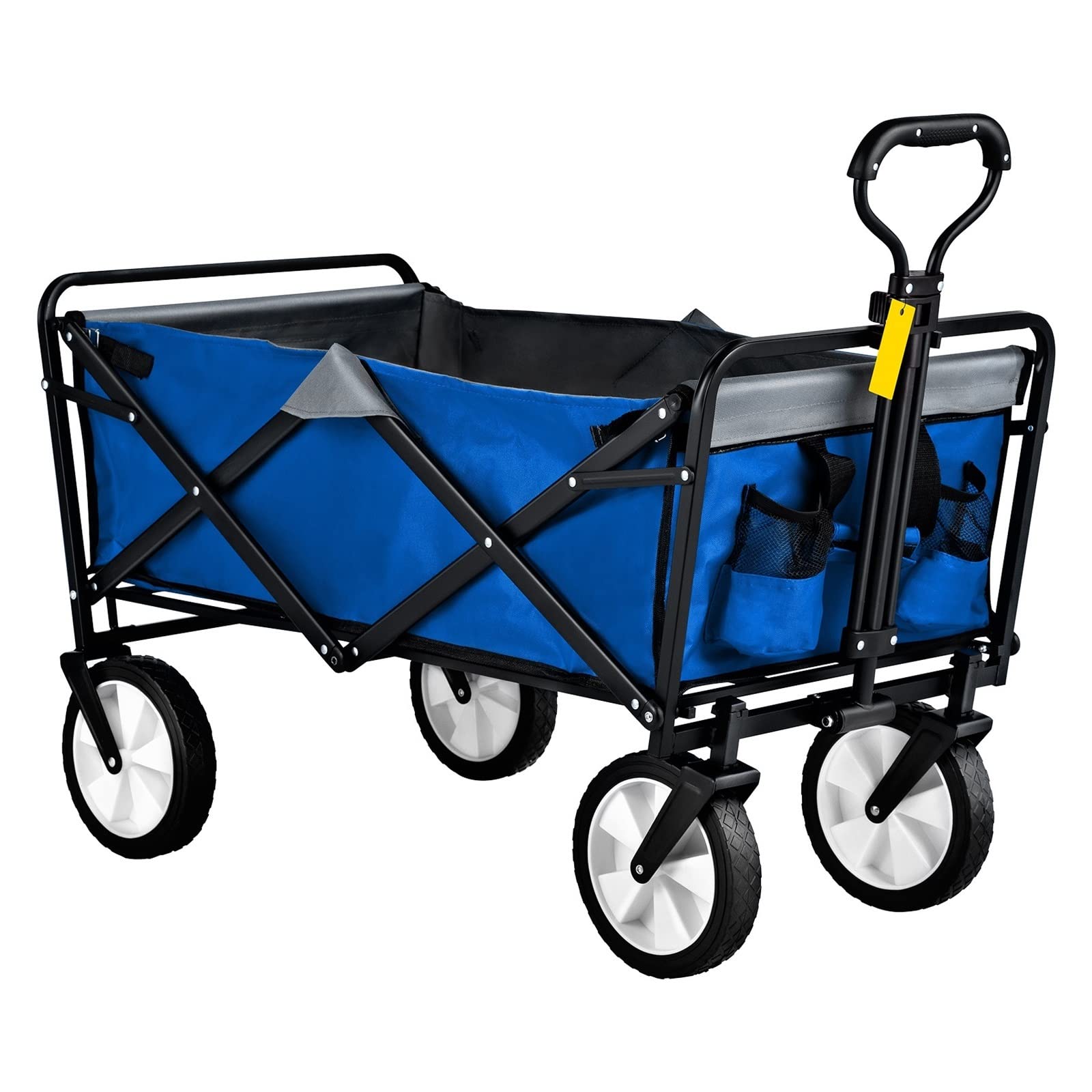 Chariot camping pliant multifonction avec poignée réglable et grande capacité de rangement extérieur
