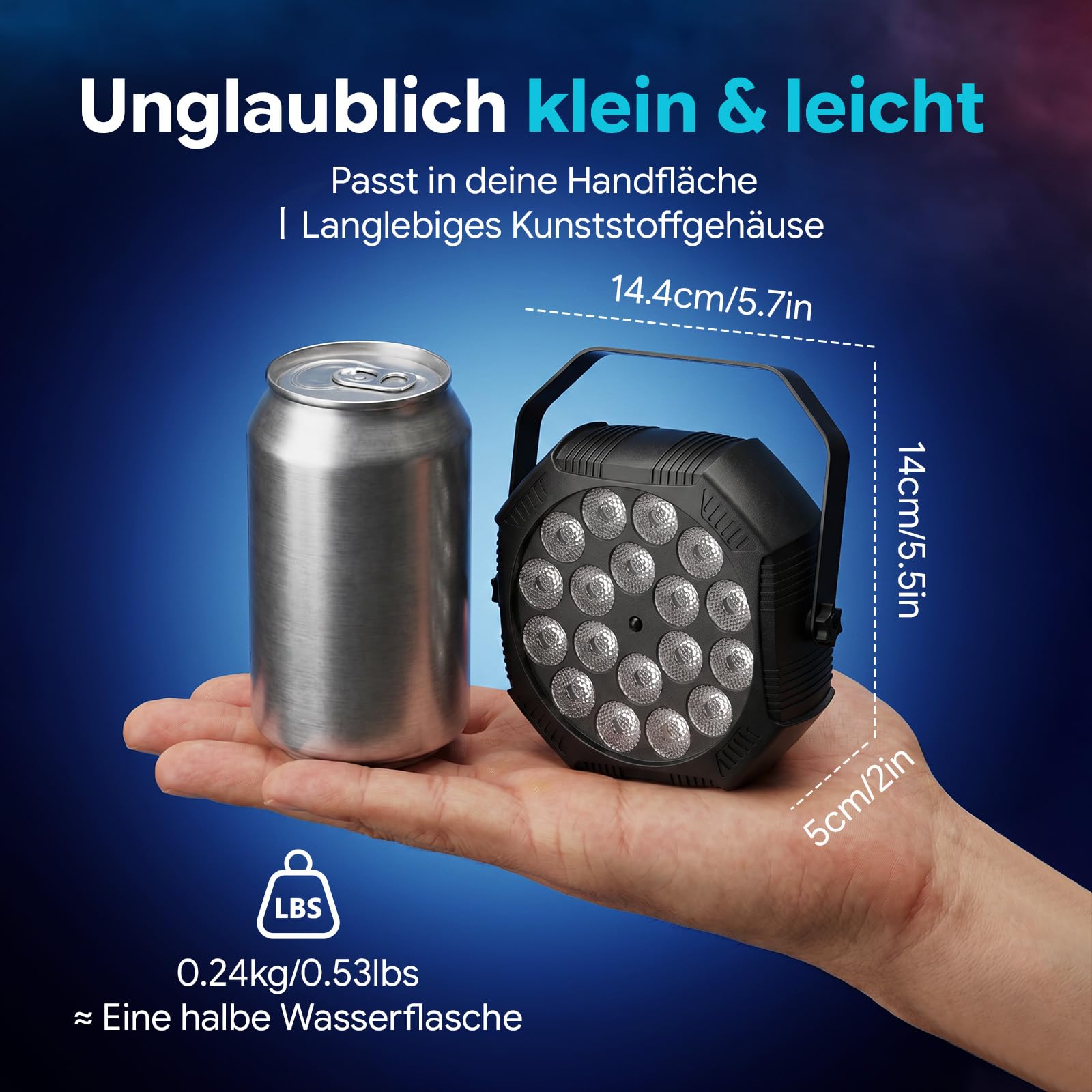 2PCS RGB Mini Par LED Batteria 3000mAh Ricaricabile, 27W Luci da Palco con Telecomando, 4-6h Autonomia, Attivazione Sonora Luce Feste per Bar DJ Discoteca Matrimonio Halloween Natale