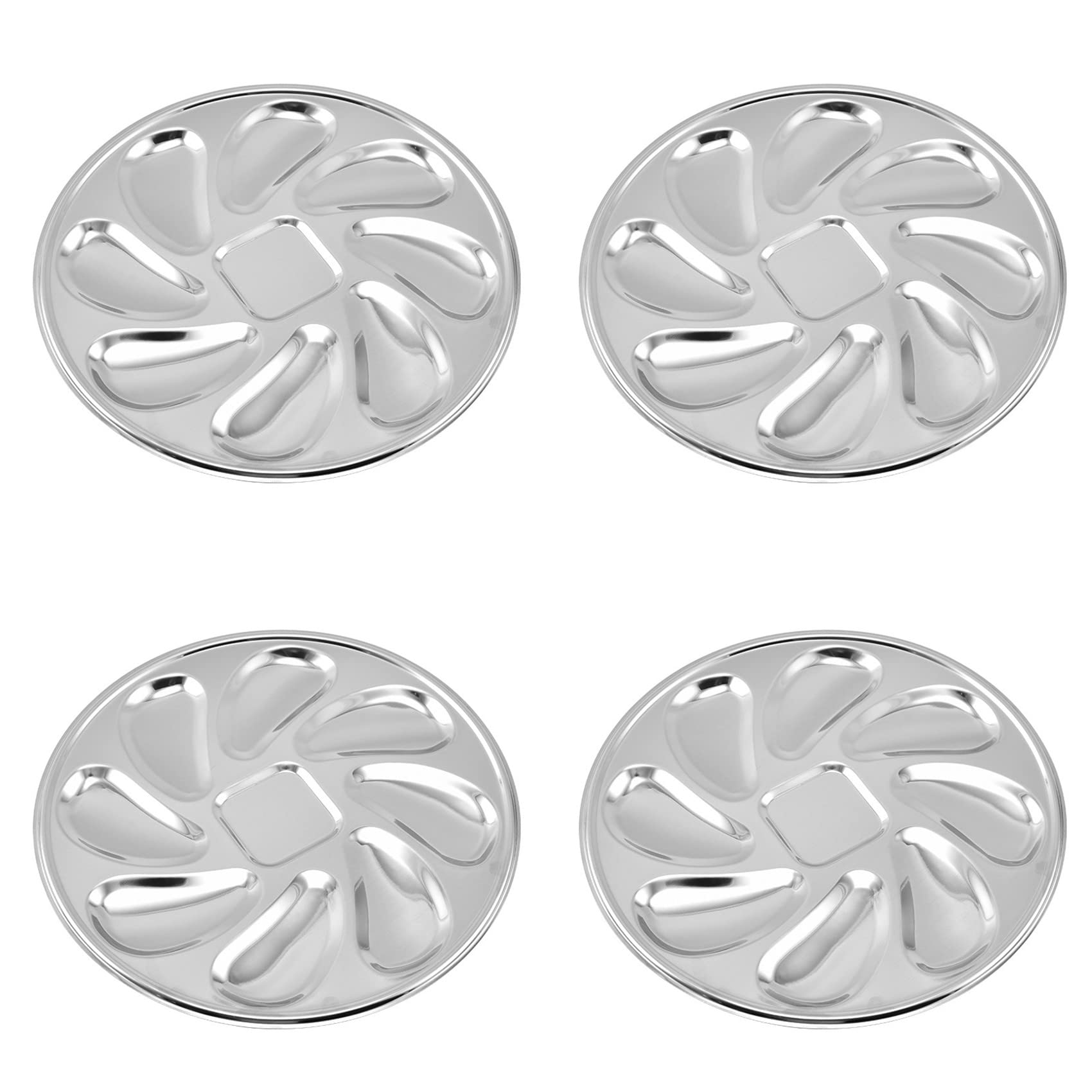 CTRLZS 4PCS Oyster Plate Stainless Steel Oyster Plates Shell Shaped Oyster Container with 8 Slots for Oyster Sauce