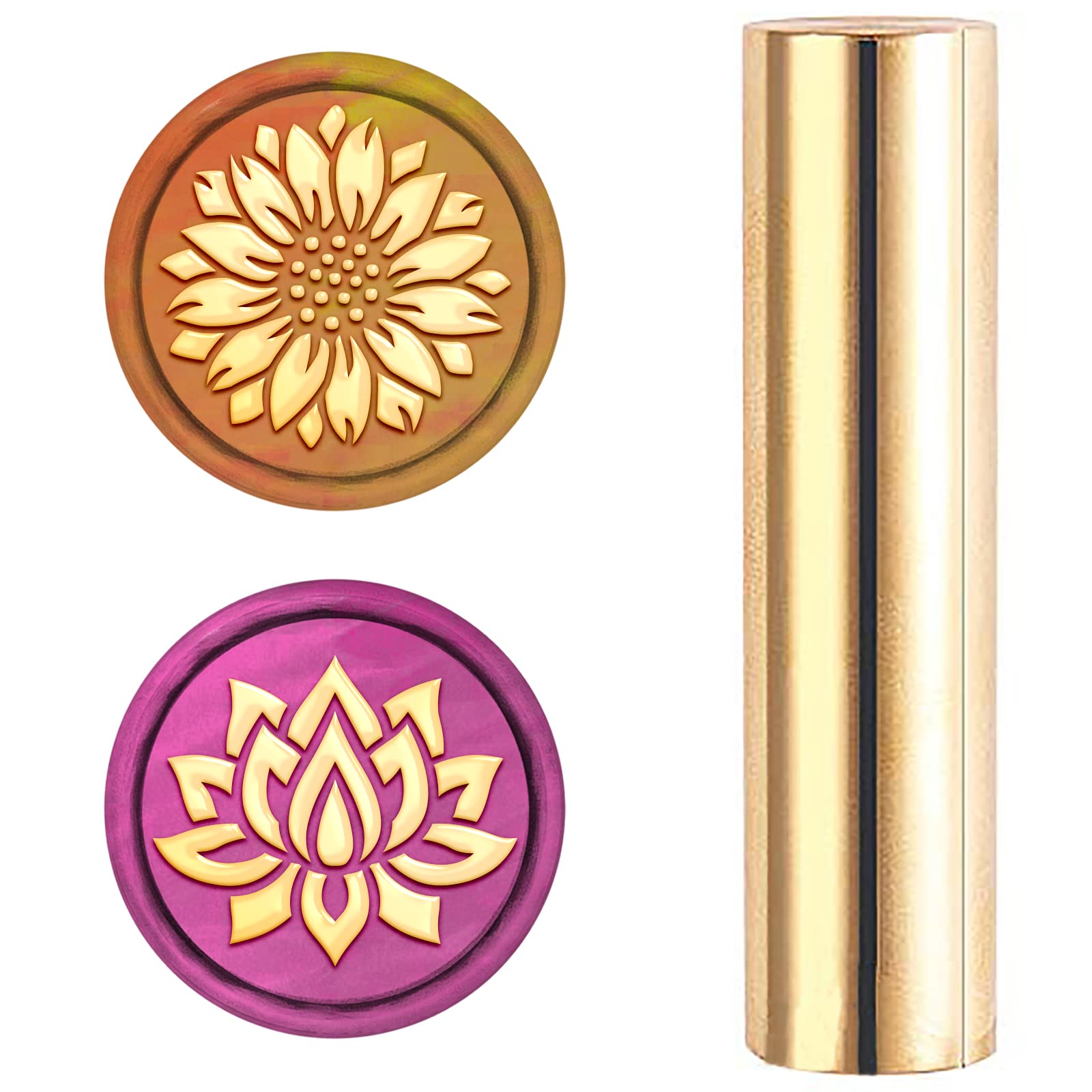 CRASPIRE Wax Seal Stamp 2 Sides Mini Brass Column Sealing Stamp 15mm for Wedding Invitation Decoration Birthday Greeting Cards Gift Scrapbooking (sunflower & lotus)