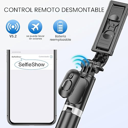 Vista 6 de Trípode para selfie, todo en uno, extensible y portátil, para iPhone, con control remoto inalámbrico, compatible con iPhone 17, 16, 15, 14, 13, 12