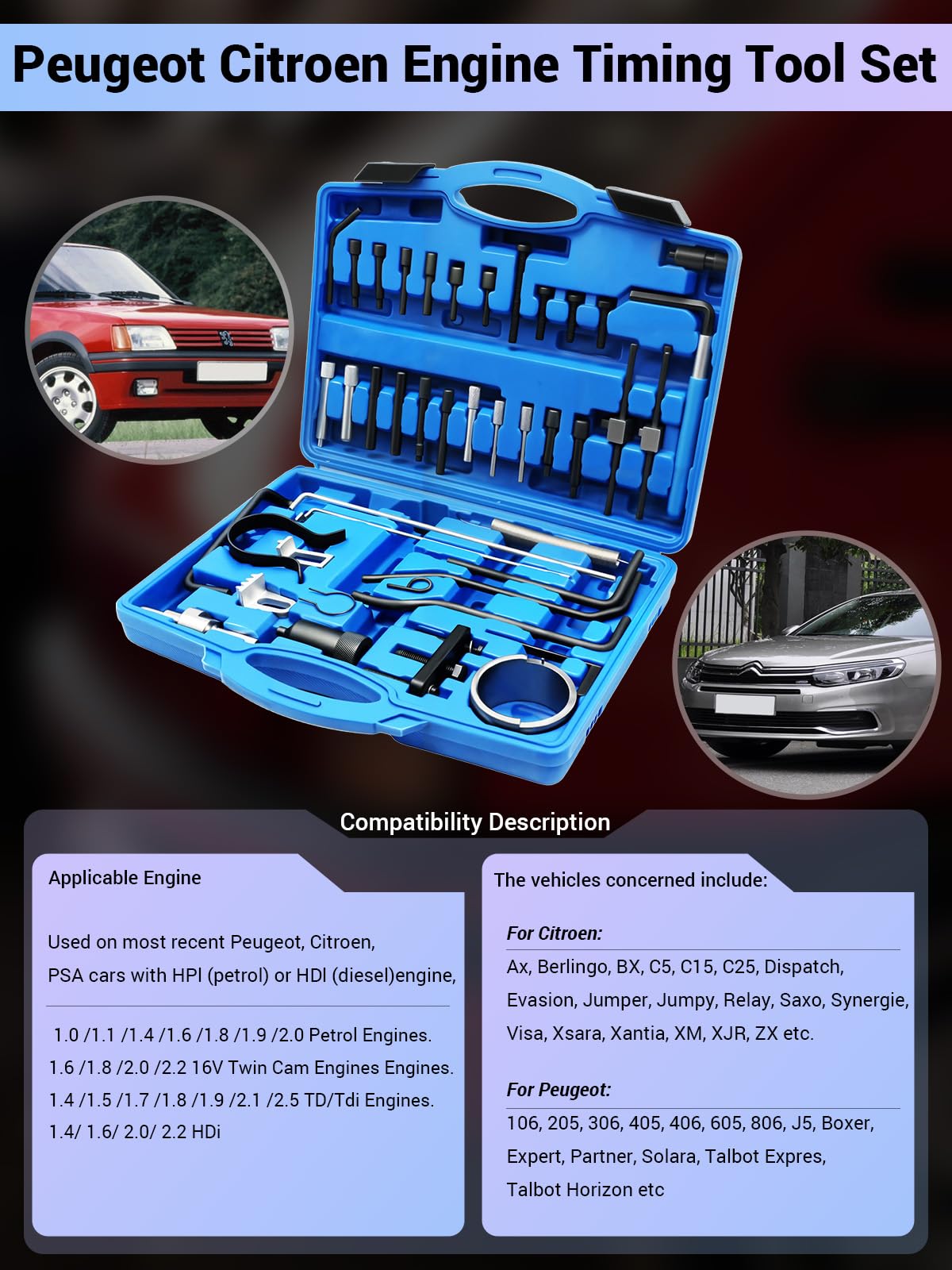 Kit D'outils de Réglage Moteur, Kit D'outils pour Courroie de Distribution, Compatible ave Citroën, Peugeot, PSA Diesel et Essence Dual TDI HDI PSA
