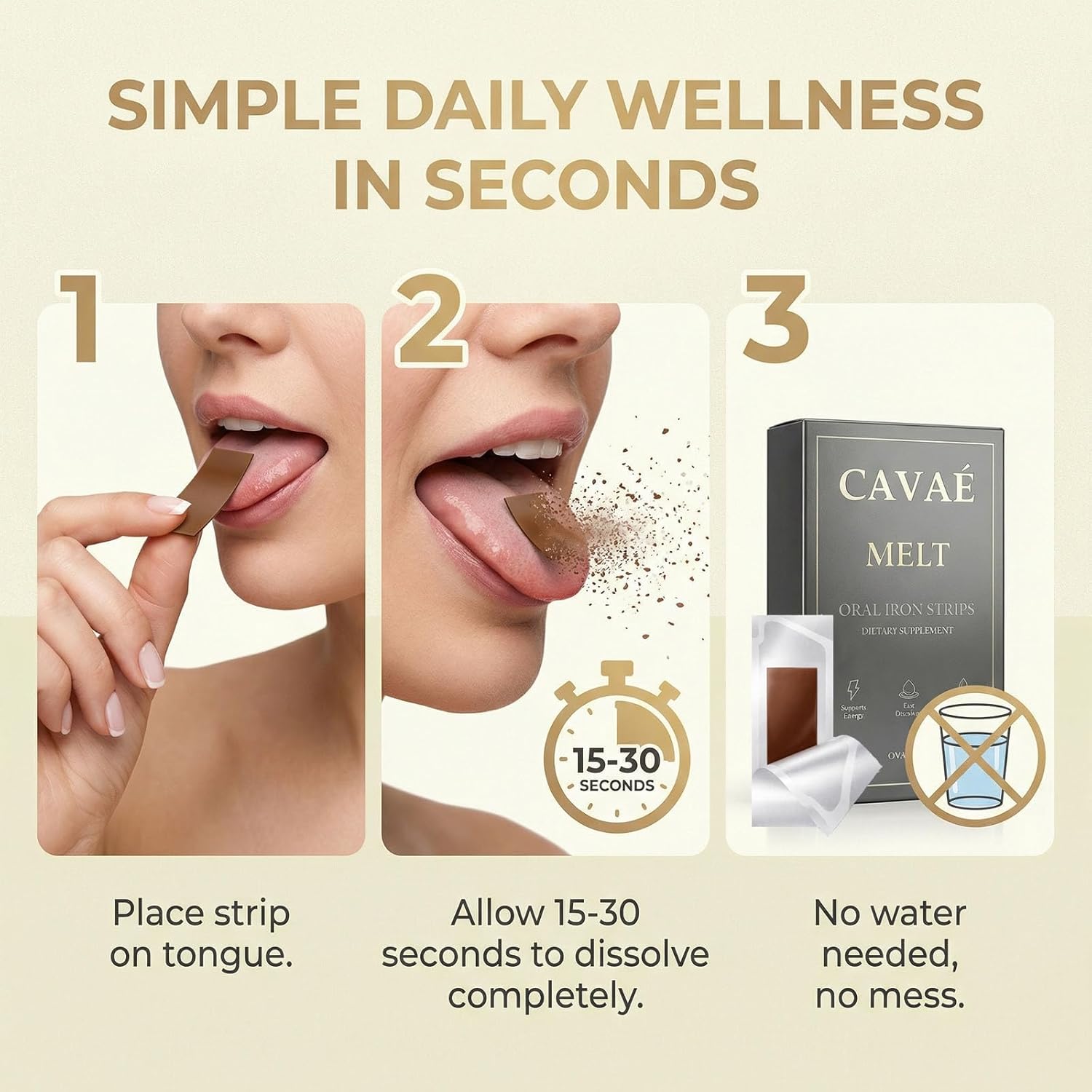 Cavae Iron Melts, Ferrovia Iron Oral Dissolvable Strips Supplement for Women, 19mg Elemental Irons + Folate, Energy Boost & Gentle on Stomach - No Water Needed, Raspberry Flavor, 30 Servings (1)