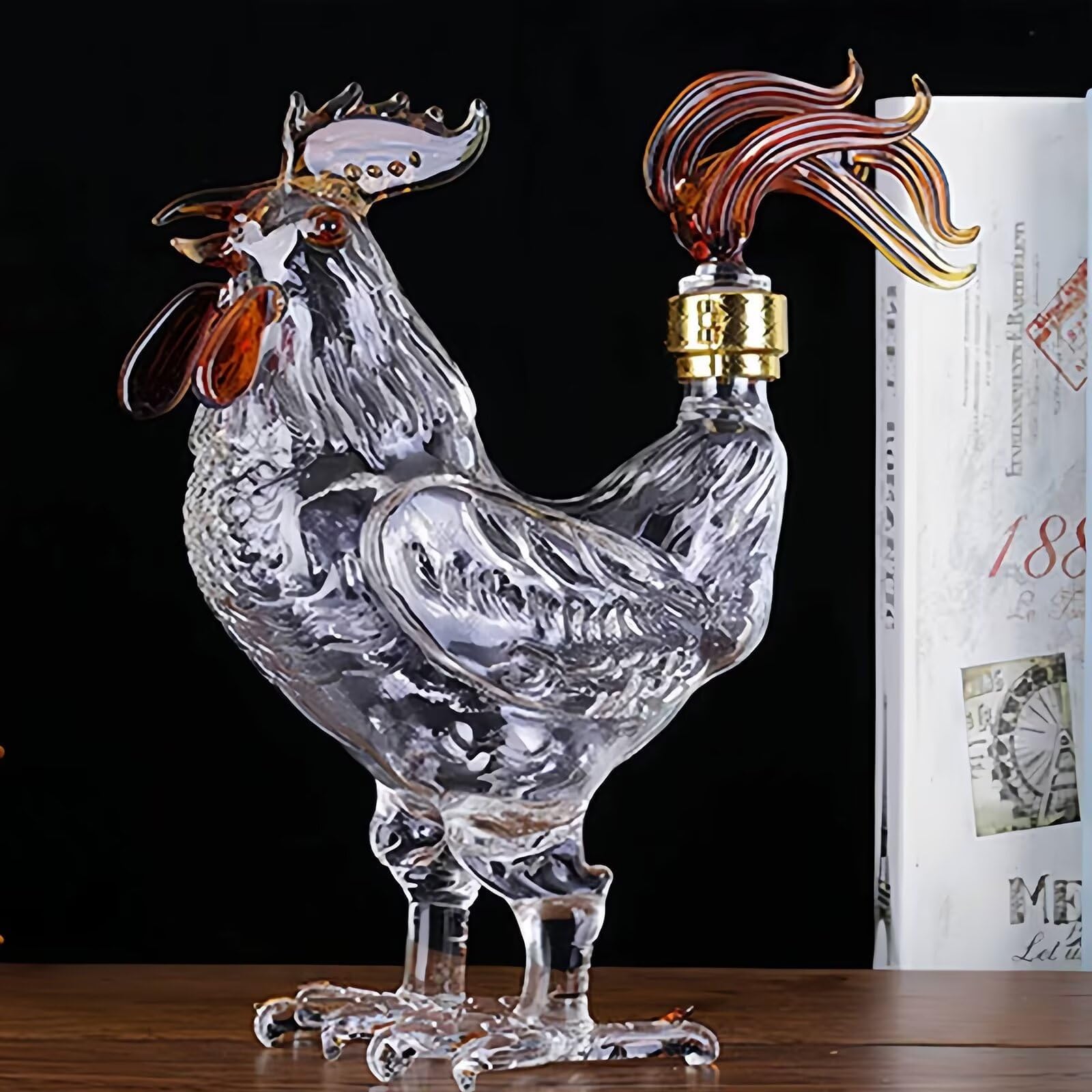500ML/1000ML Decantador Whisky Arte Escultura - Escultura De Decantador De Whisky Con Forma De Gallo En 3D, Botella De Vino De Cristal Con Forma De Animal, Estatua Decorativa