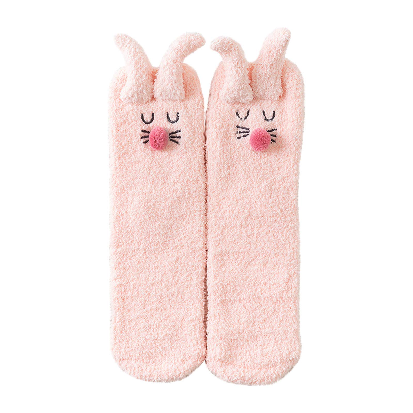Women Causal Solid Winter Warm Leg Warmers Coral fleece Crochet Socks Fuzzy Slipper Socks Lady Pink One Size