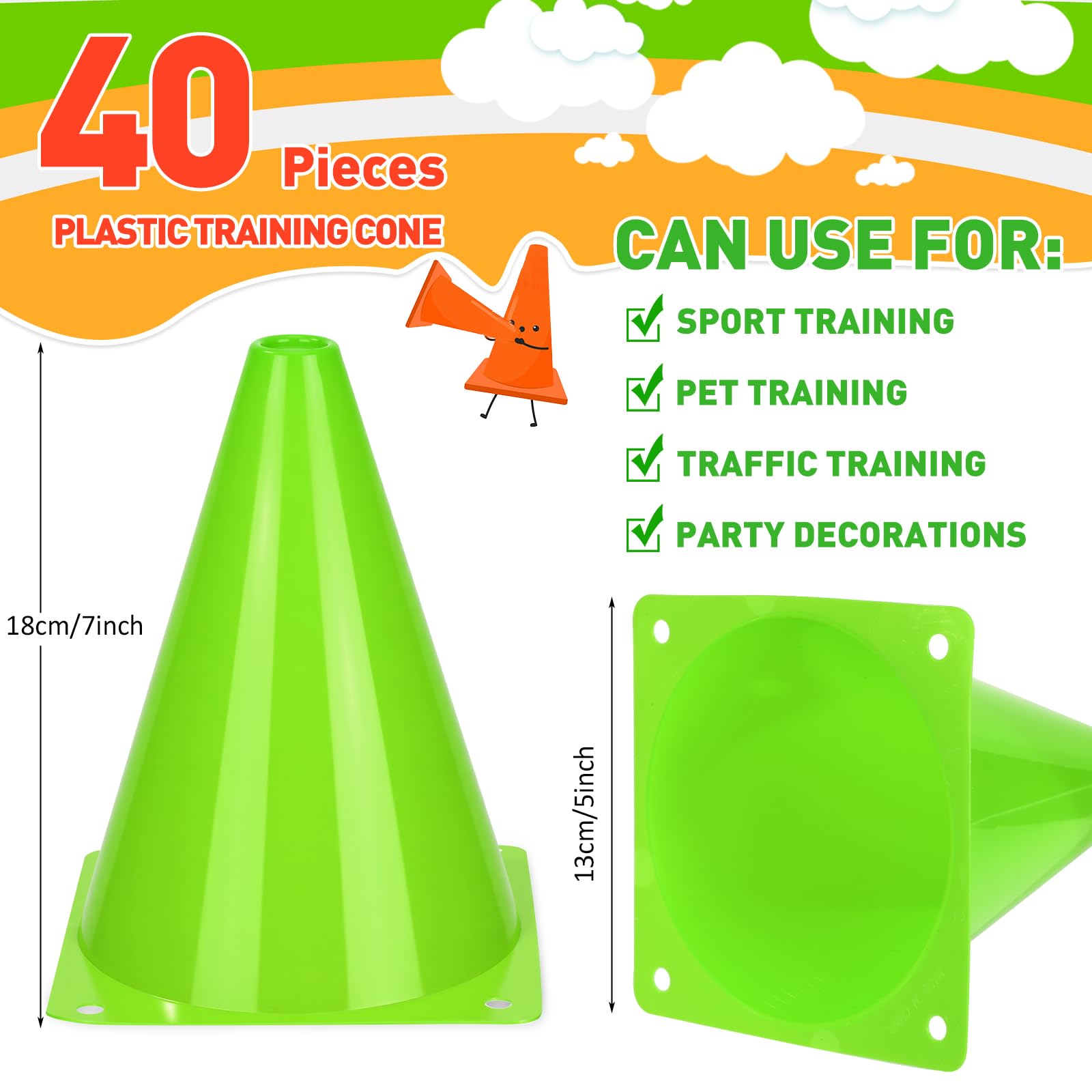 Reginary 40 coni piccoli da 17,8 cm per sport calcio bici da allenamento ad ostacoli coni in plastica blocco stradale per sport pattinaggio attività indoor outdoor costruzione feste